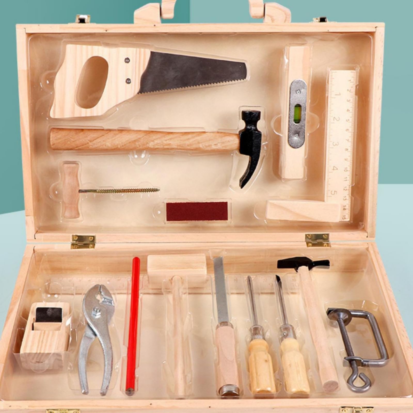 Banco da Lavoro Bambini Set Giocattolo Falegname Simulazione Strumenti in Legno con Manico Superficie Stabile Metallo Adatto per Gioco di Ruolo Educazione Domestica Regalo Bambini