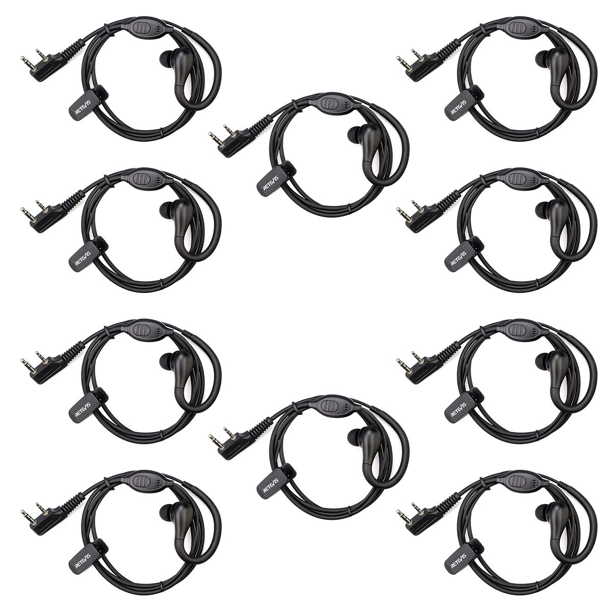 Retevis RT622 Walkie Talkie Pinganillo, Compatible RT24 RT668 RT622 Proster BF-888S UV-5R BF-88E Radio Bidireccional, 2 Pines Anticaída Auricular con un Cable Auricular(10 Piezas)