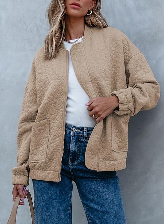 Spring Outfit Inspo: Chic Jacquard Bomber Jacket