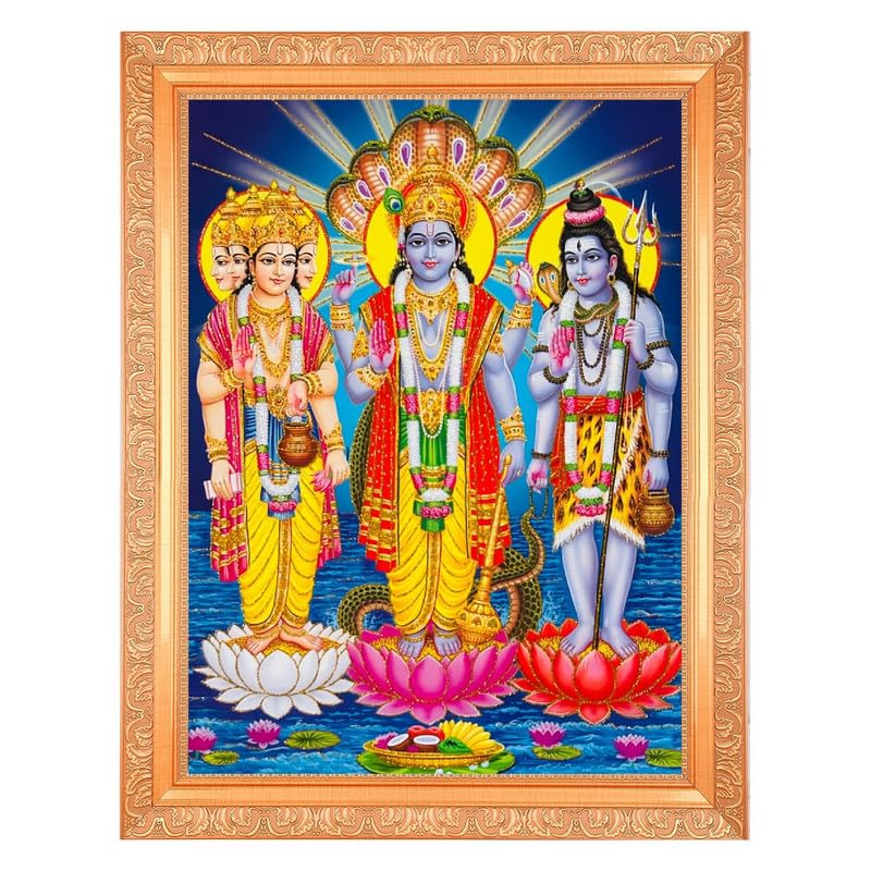 Tableau Brahma Vishnu Mahesh doré pour créer un espace zen de méditation
