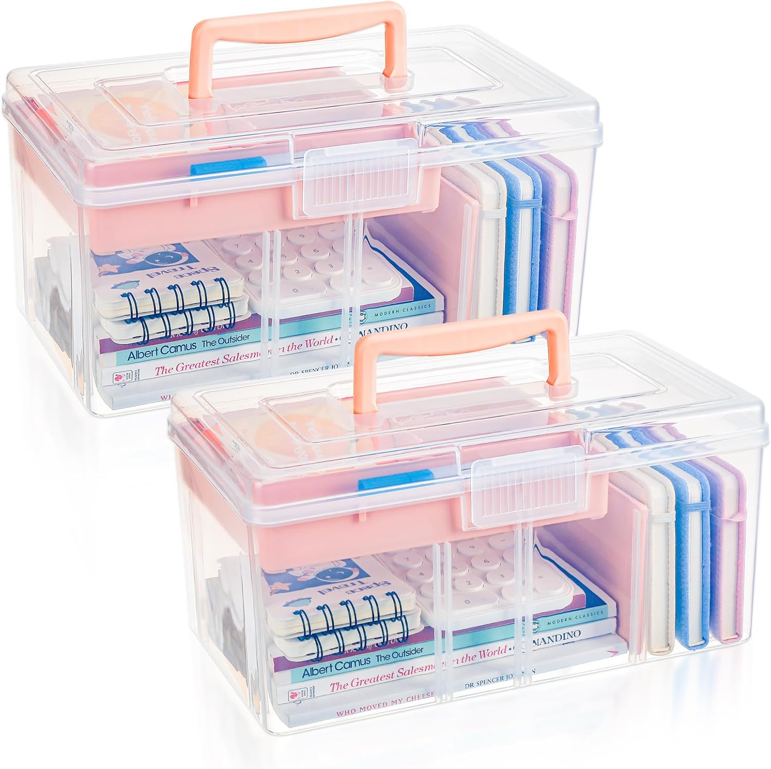 Leinuosen 2 Pcs 2 Layer Clear Plastic Dividing Storage Box