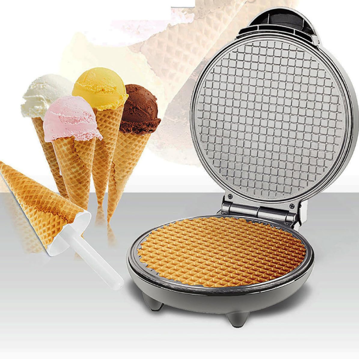 Elektrischer Knusperrollen Maker aus Edelstahl mit Anti Rutsch Basis und Einfachem Reinigungssystem für Hausgemachte Eisrollen und Crêpes in Schwarz