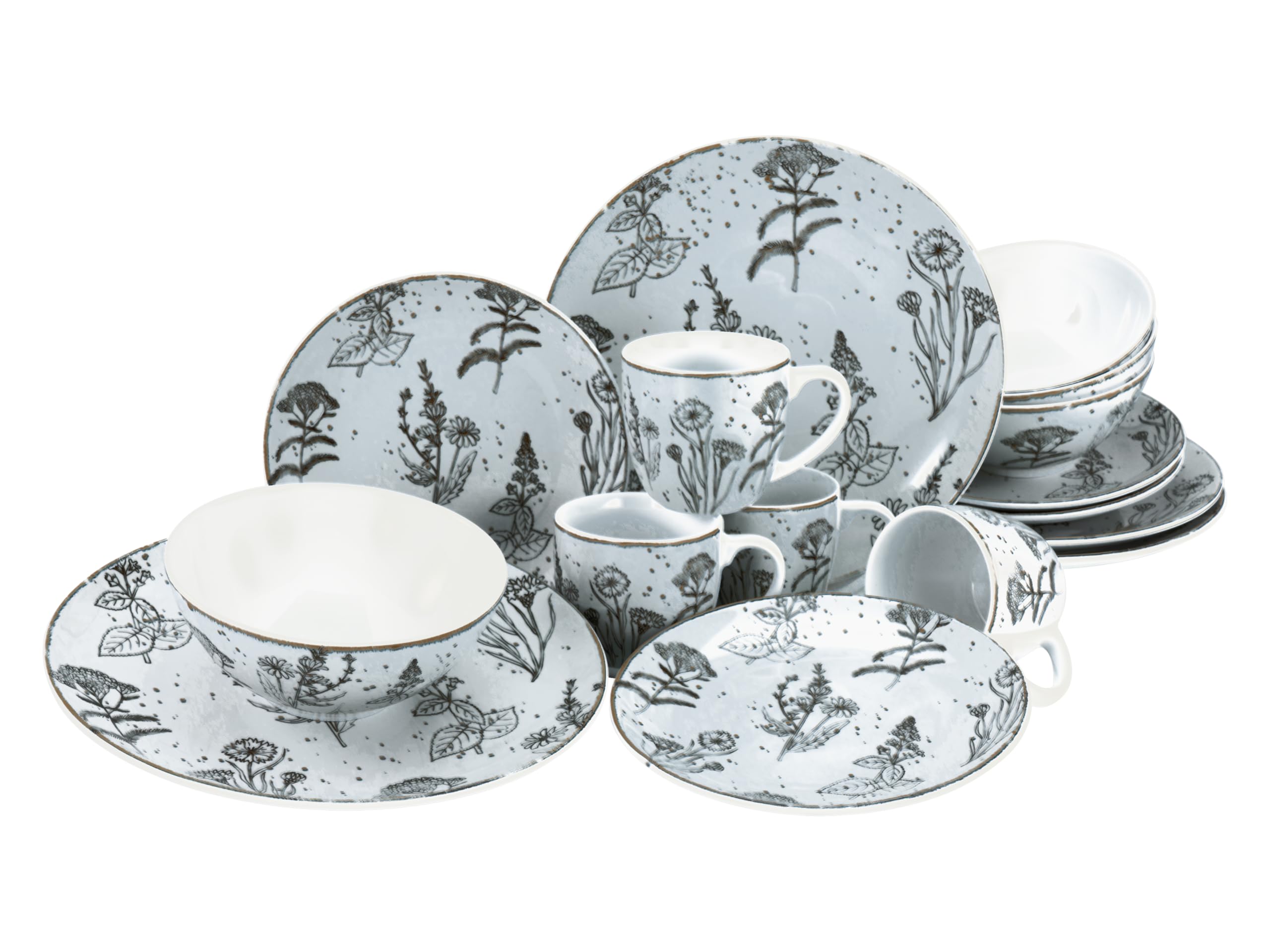 CreaTable, 22507, Serie Vintage FLOWERS, 16-teiliges Geschirrset für 4 Personen, Kombiservice aus Porzellan, spülmaschinen- und mikrowellengeeignet, Made in Europe