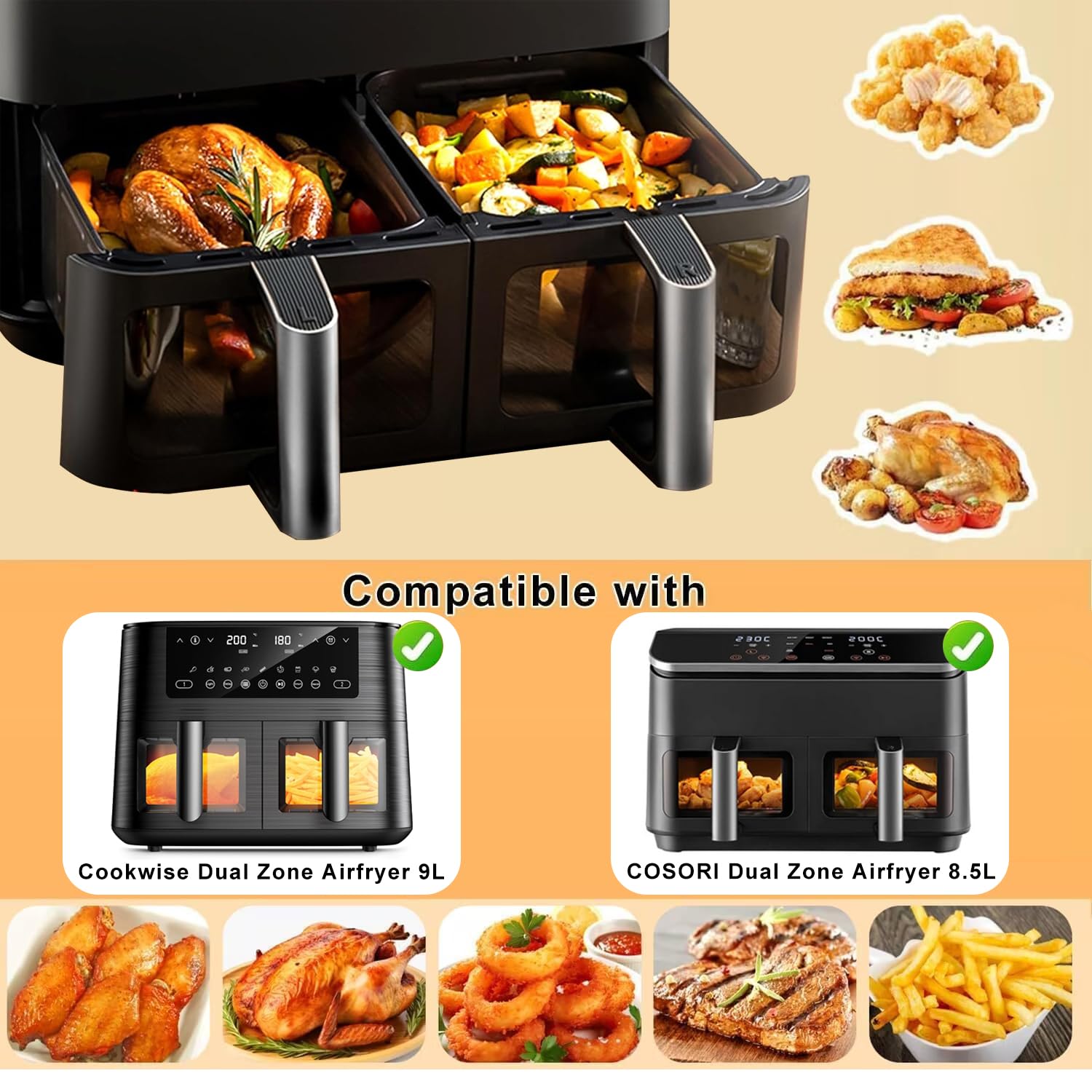 CREADY Backpapier Für Heißluftfritteuse - 100 Stück + Ölsprüher Für Cosori 5,5L