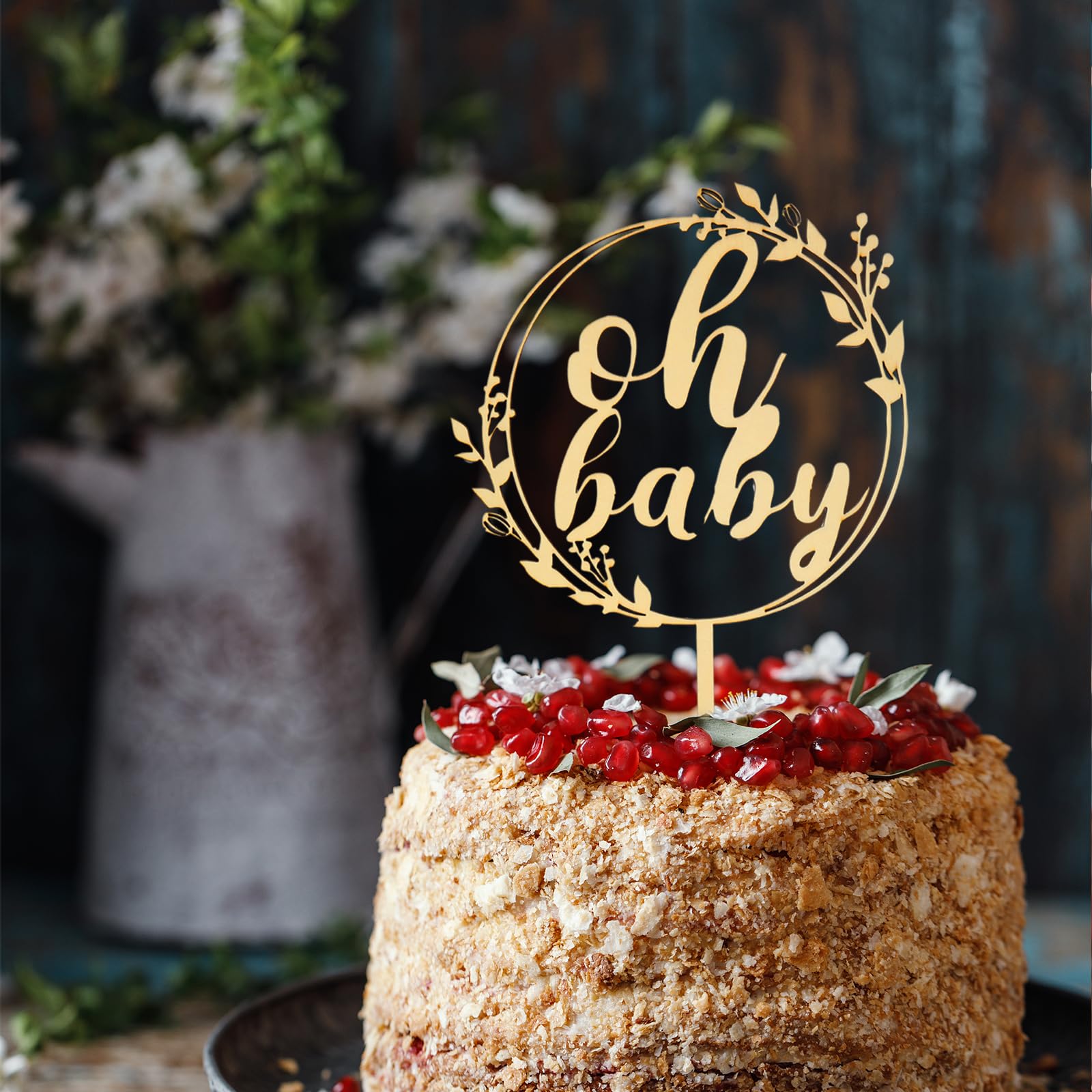 5 Pezzi Oh Baby Topper Per Torte In Legno - Decorazioni Per Baby Shower, Rivelazione Di Genere, Feste Per Bambini, Ecologiche E Riutilizzabili, Stile Naturale Per Torte E Pannolini