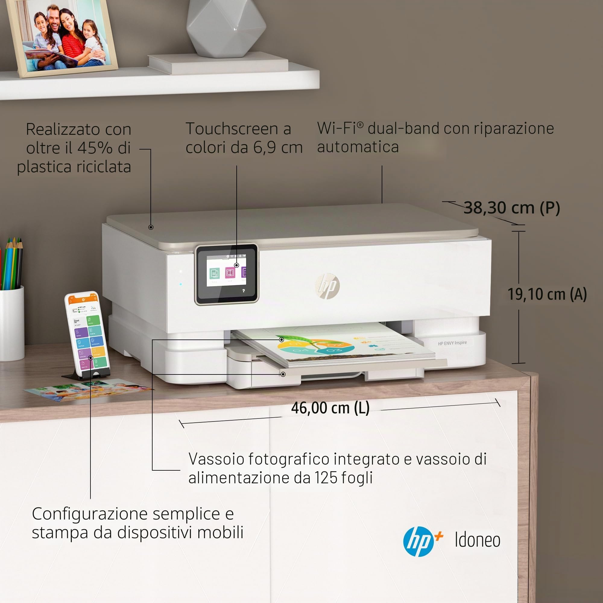 HP Envy Inspire 7220e stampante a getto d'inchiostro All-In-One - 6 mesi di inchiostro diretto incluso (copia, scansione, stampa, foto, A4, entrambi i lati, WLAN) bianco