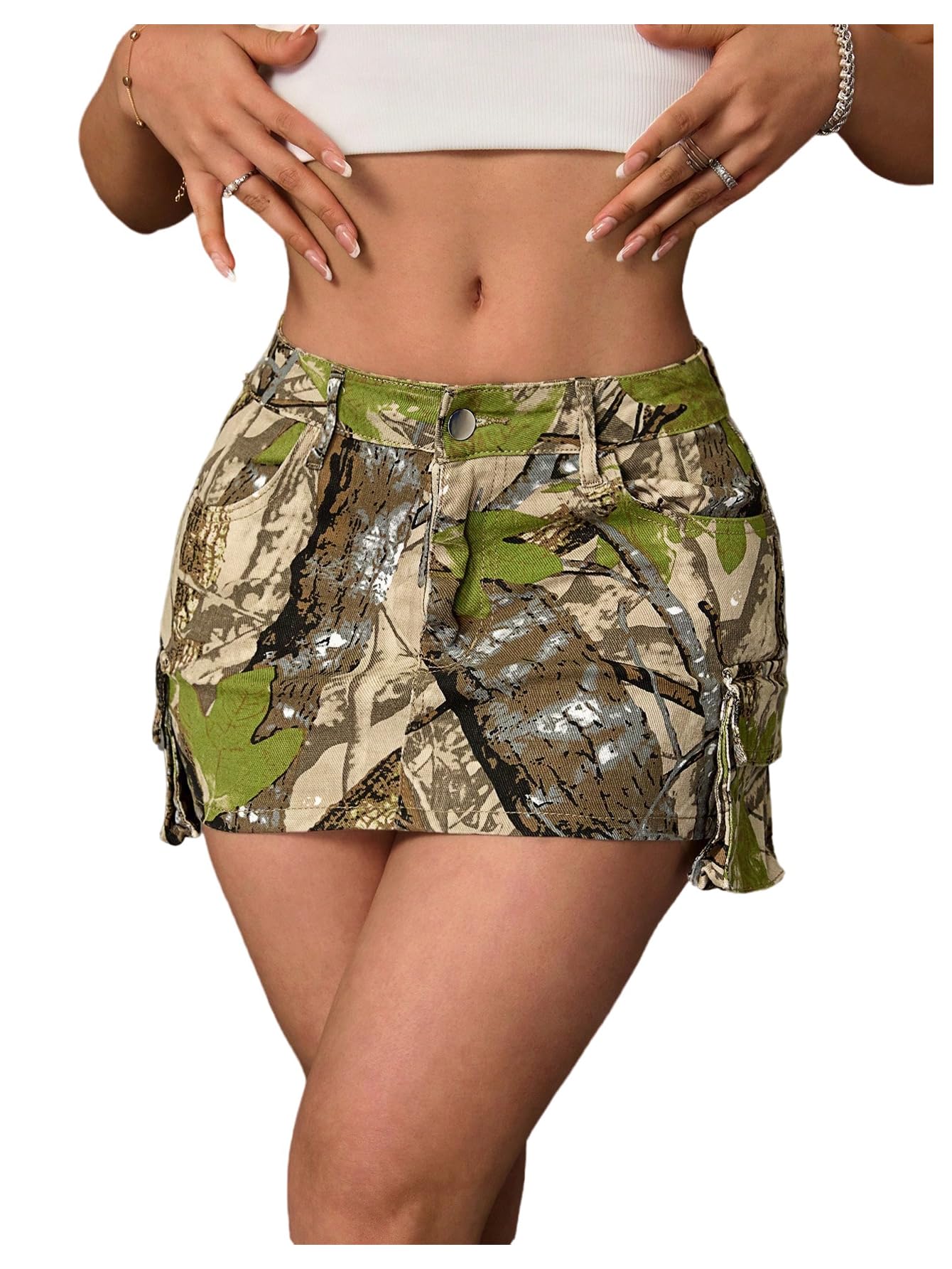 Floerns Womens Y2k Mini Skirt Low Waist Camouflage Street Bodycon Cargo Skirts