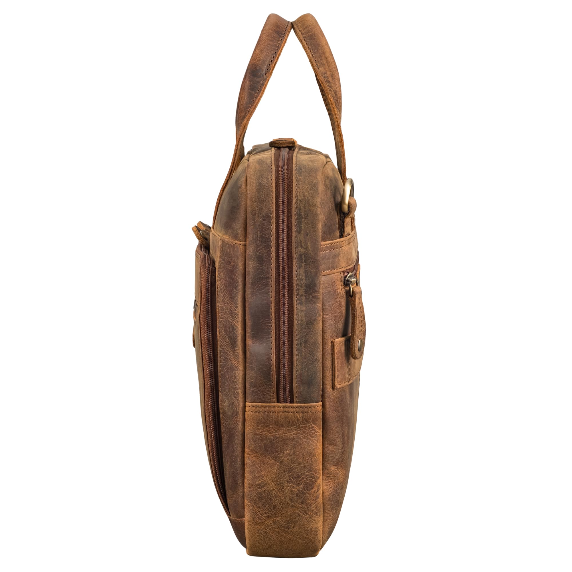 ROYALZ "Houston flache Leder Umhängetasche Herren Damen Mittel-groß - moderne Vintage Ledertasche 14-15 Zoll Laptoptasche Echtleder Business Aktentasche Büro Freizeit;Farbe:Schwarz