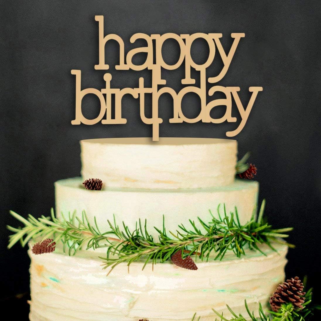 Happy Brithday Cake Topper Decor Adult Birthday Party Rustic Wood Decoration Supply