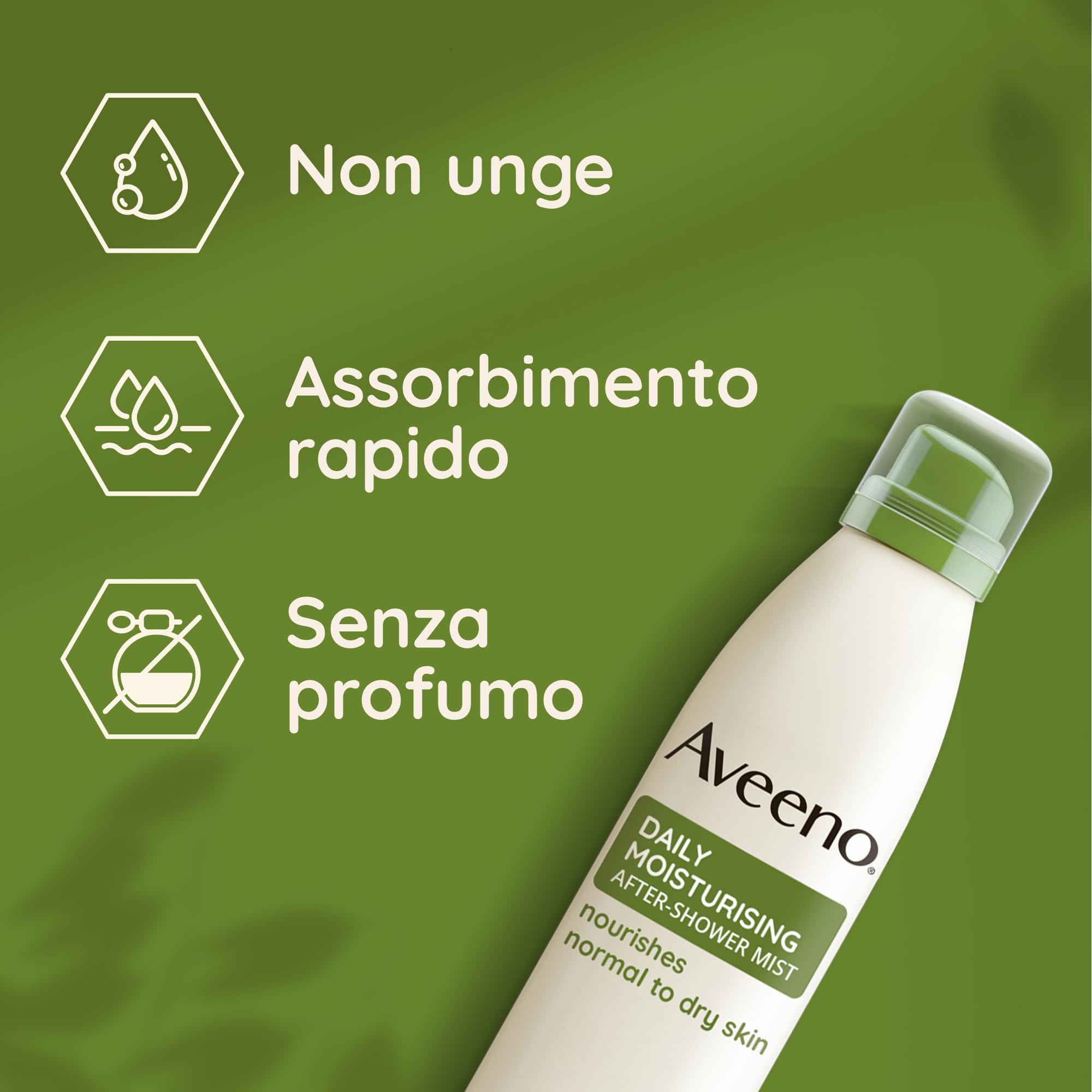 Aveeno Daily Moisturising Spray Dopo-Doccia, Crema corpo idratante in spray con Avena, Crema corpo spray per pelli secche e sensibili, Spray corpo senza profumo, 200 ml