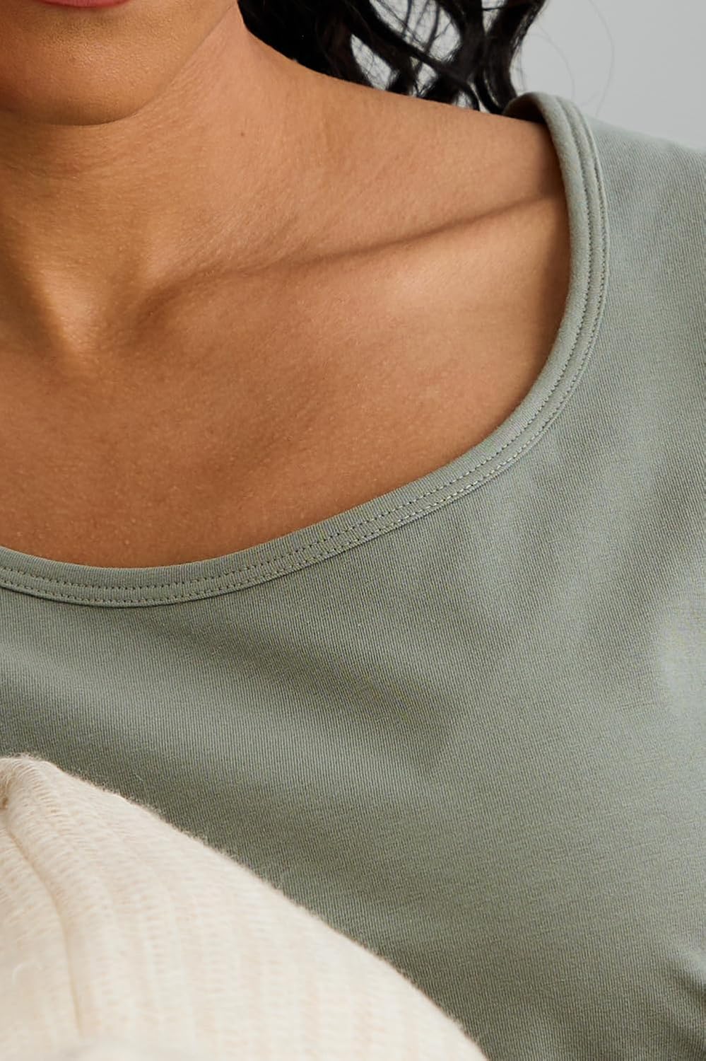 Fair Indigo Women's Organic Pima Cotton Elbow Sleeve Wide Scoop Neck Tee - Image 5