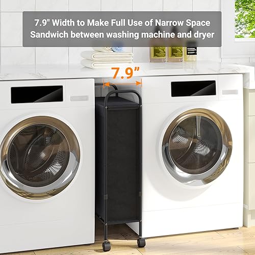Miniatura 2 de ELYKEN Cesta de lavandería con tapa y 2 bolsillos laterales, cesta de lavandería con ruedas de 74 pulgadas de largo, 16.2 pulgadas de largo x 11.8