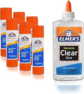 The Mega Deals Clear Glue, 9 Ounce,Elmers Glue Stick, 0.21 Ounce,1 Elmers Clear Glue, 6 Count All Purpose Elmers Glue Stic...