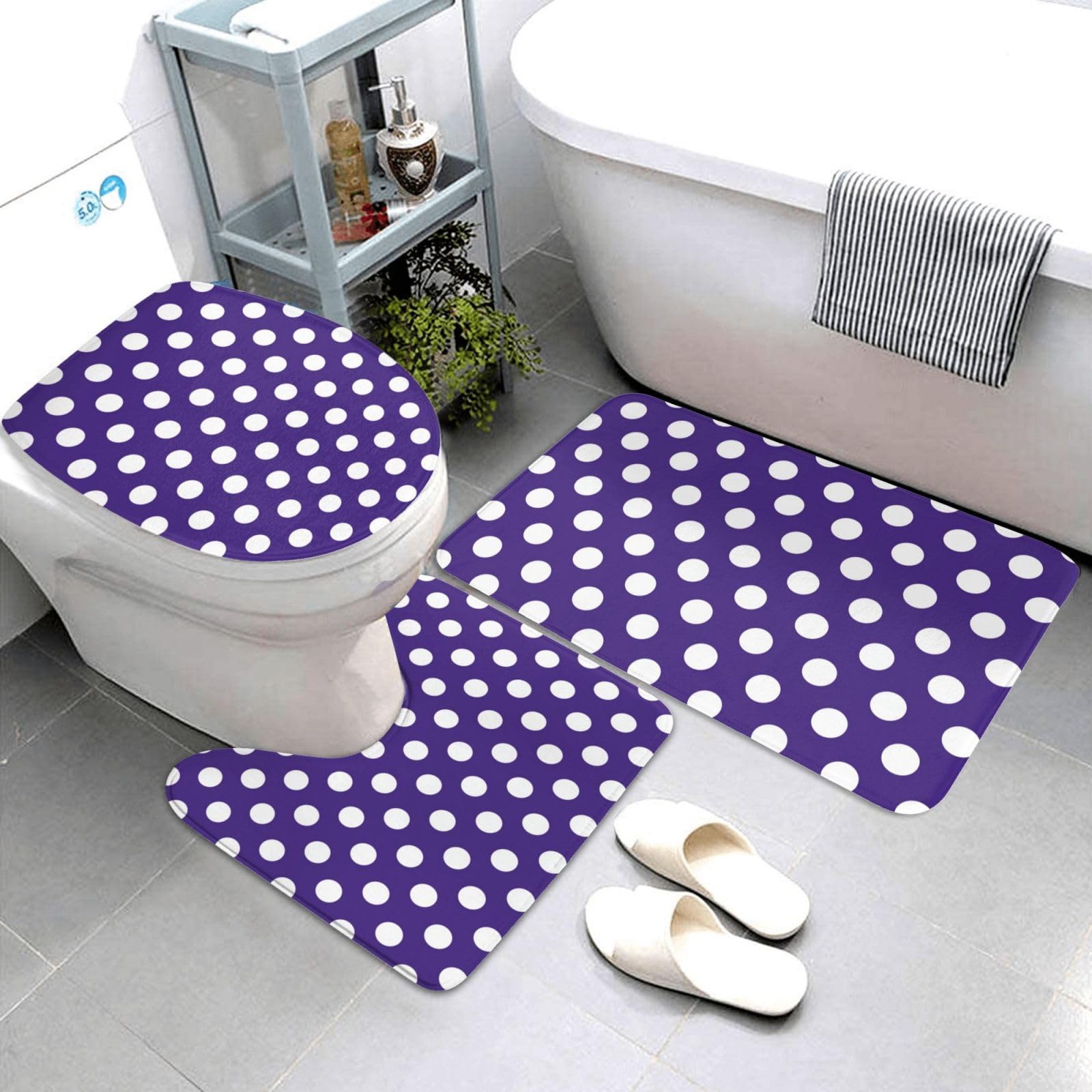 Ensemble tapis de salle de bain violet à pois lot de 3 pièces confort premium lavable