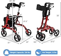 Vista 6 de GYMAX Andador de aluminio 2 en 1 con asiento, ayuda para caminar con ruedas de 8 pulgadas, asas ajustables en altura, sistema de freno doble