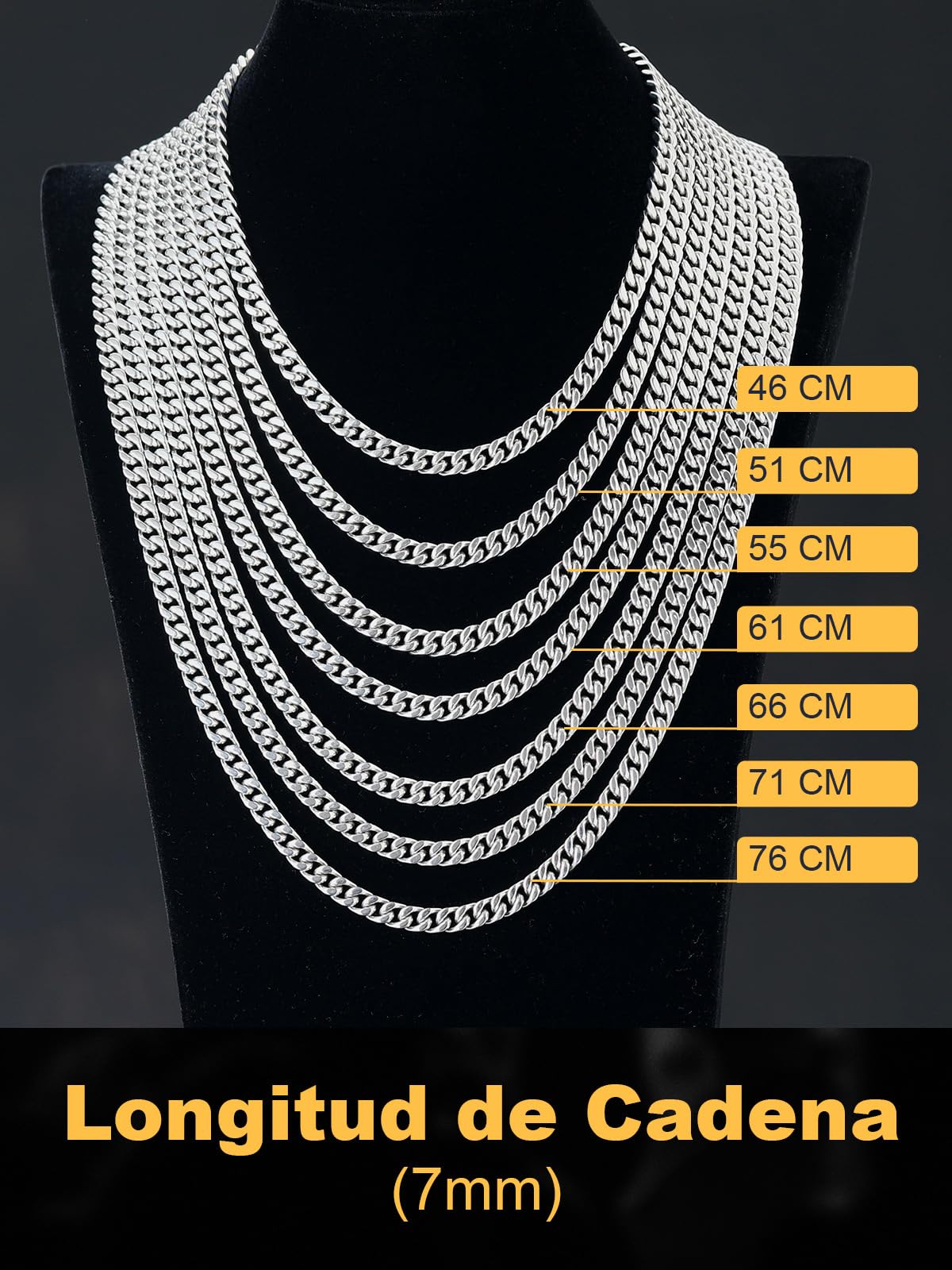 U7 Collar de Cadena Cubana Hombre Acero Inoxidable 316L Cadena Plateada/Dorada/Negra 5/7/9/12mm Ancho 46/51/56/61/66/71/76cm Largo Regalos Originales para Hombre Chico con Caja de Regalo