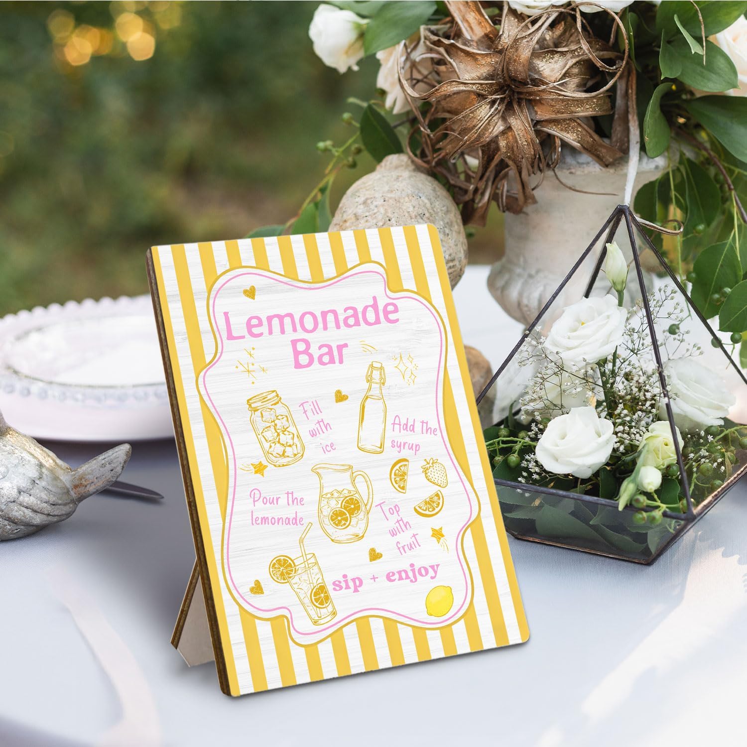 Trendy Lemonade Bar Summer Wooden Stand Sign 5x7 Inch, Yellow Striped Lemonade Bar Signs for Party Home Kitchen Tabletop Desk Decorations, Lemon Baby Bridal Shower Decorations image 5