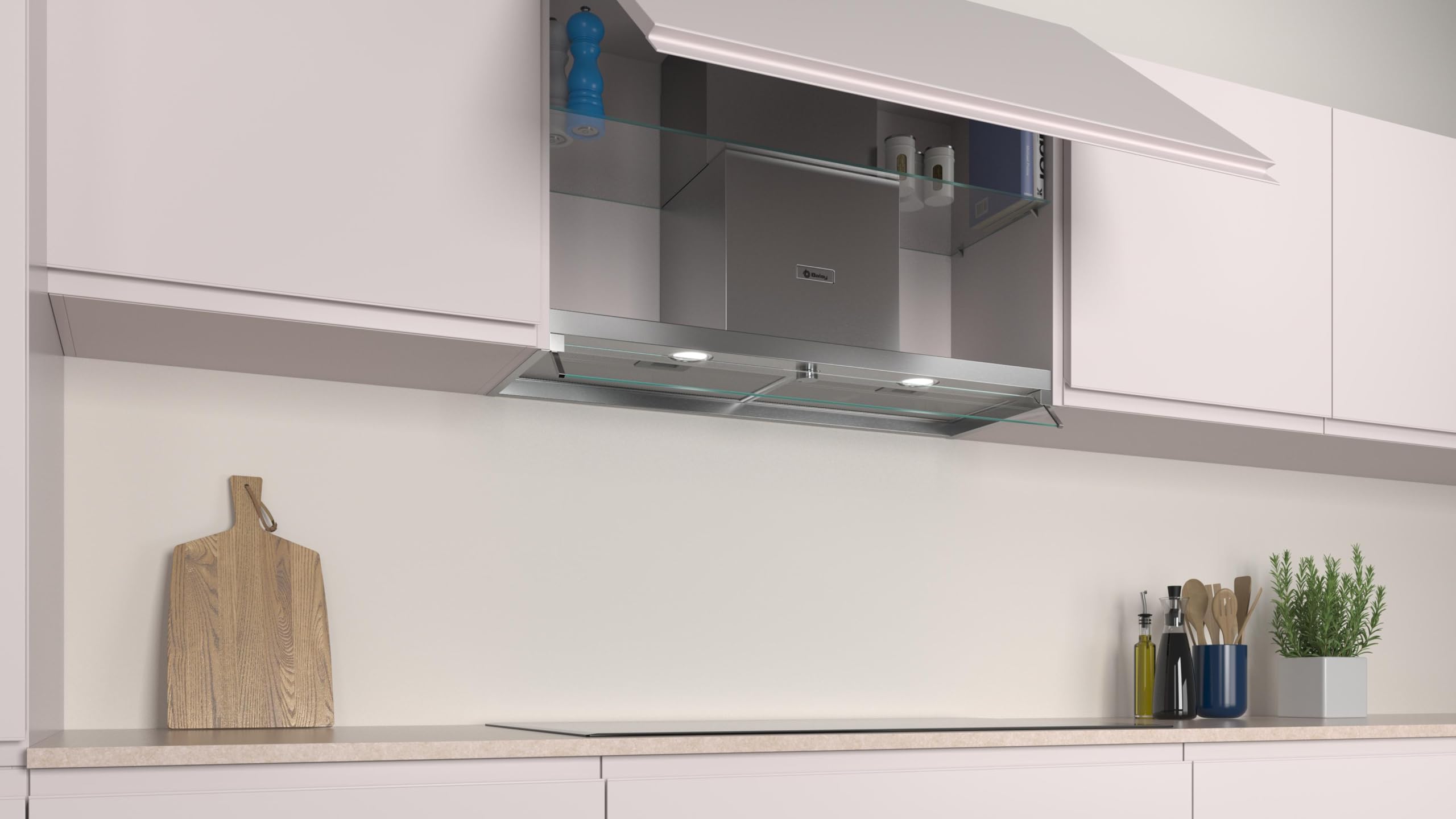 Balay – Campana Extractora Decorativa Integrable, 90 cm de ancho, 3 potencias de extracción, Instalación en Salida de Humos o Recirculación, Acero Inoxidable, 3BD896MX