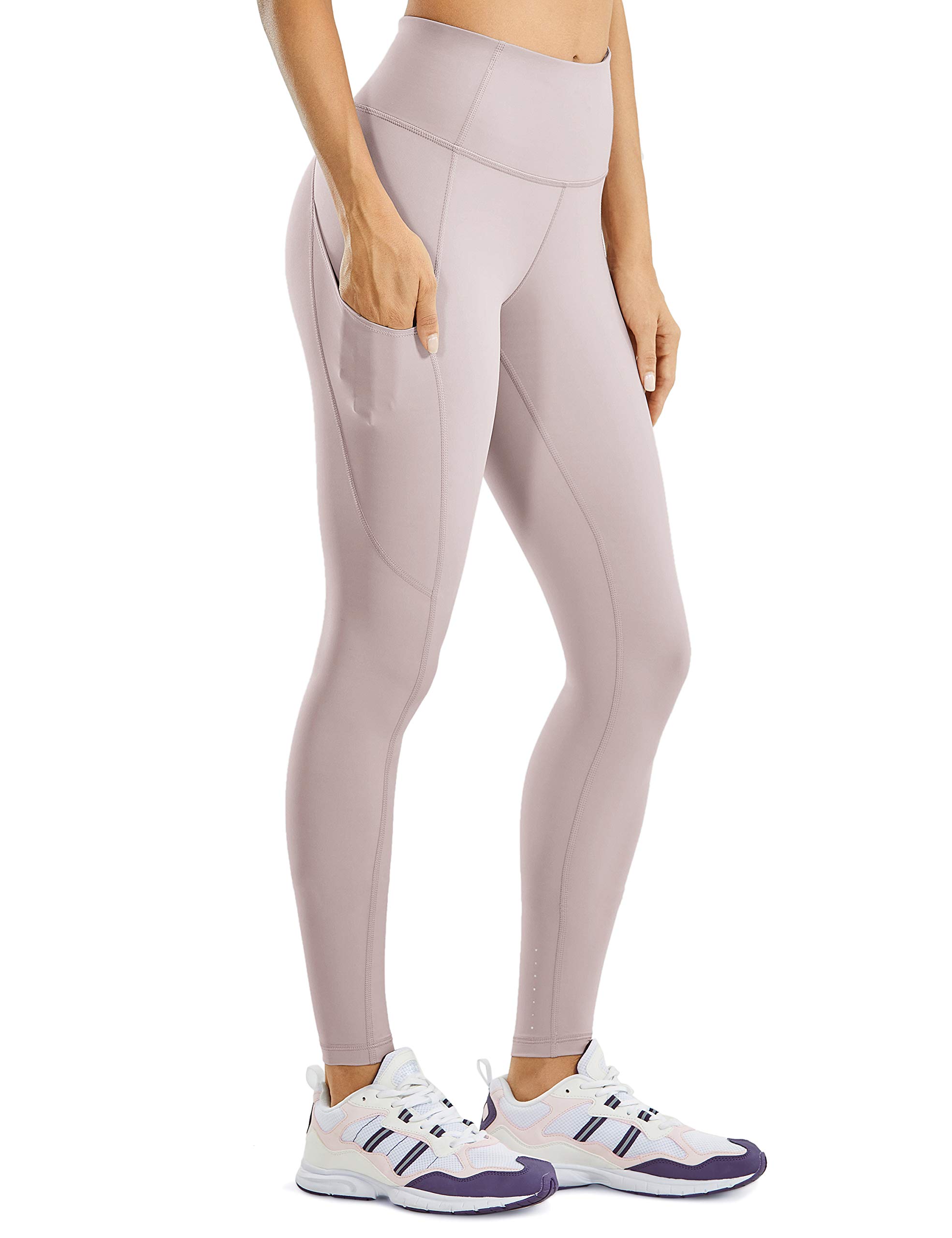 CRZ YOGA Women's Naked Feeling Light Running Leggings 28 Inches - High Waisted Compression Workout Pants with Pockets