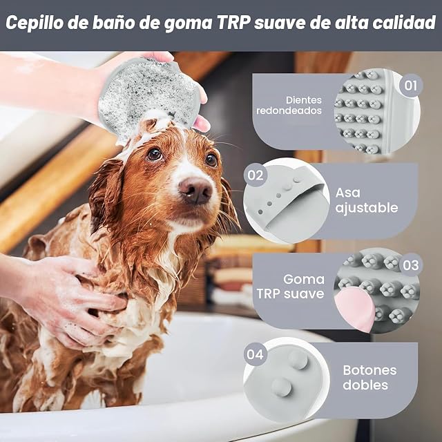 Foto 5 de 6 de Juego de baño para perros 4 en 1 con paño seco, manoplas, peine de metal, cepillo de masaje, ducha para perros