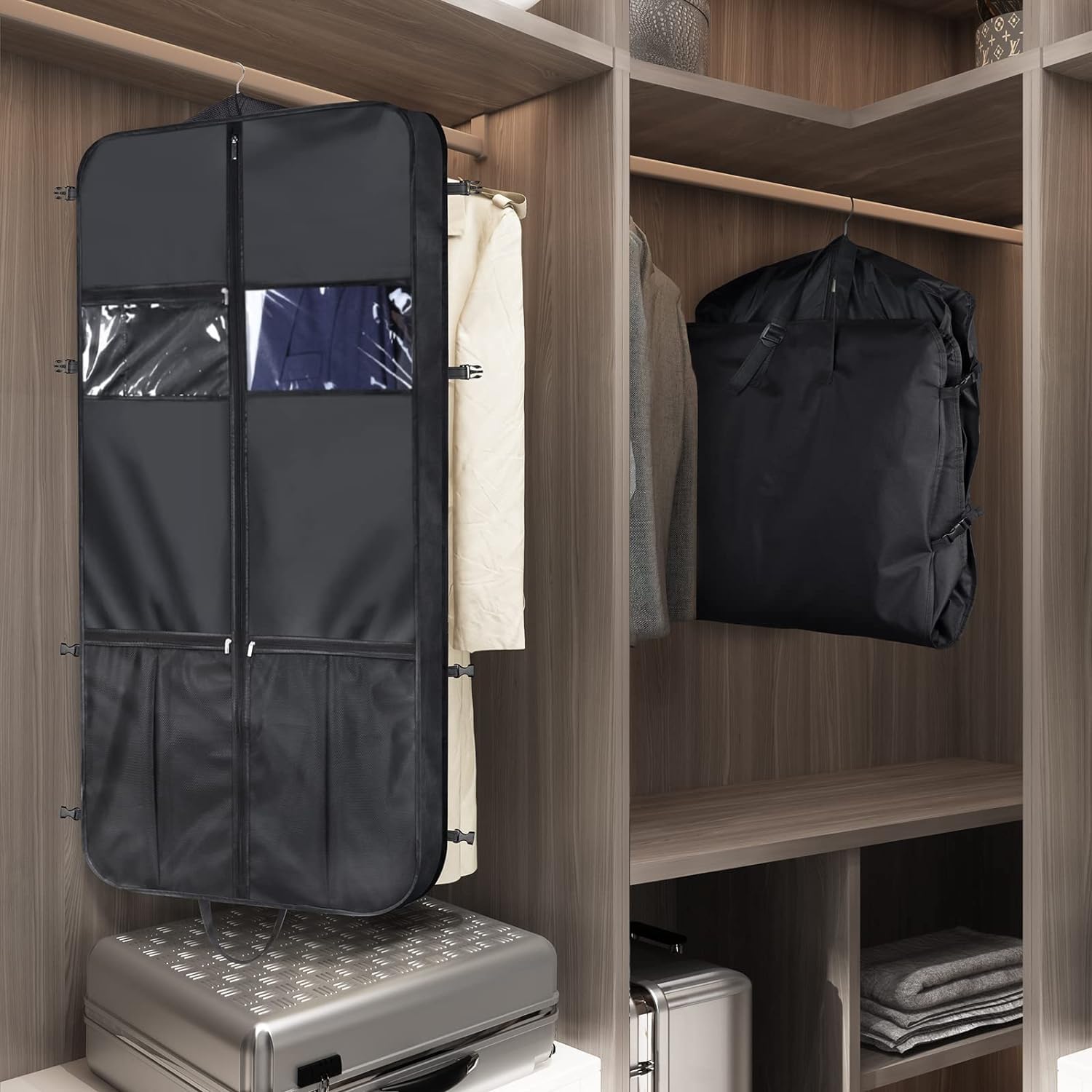 Portatrajes Fundas Ropa Bolsa De Ropa De 50 "con Asa, Funda para Traje con Cremallera Reforzada Y 6 Bolsillos, Bolsa De Viaje Plegable De Tela Oxford Funda Traje Funda Abrigos