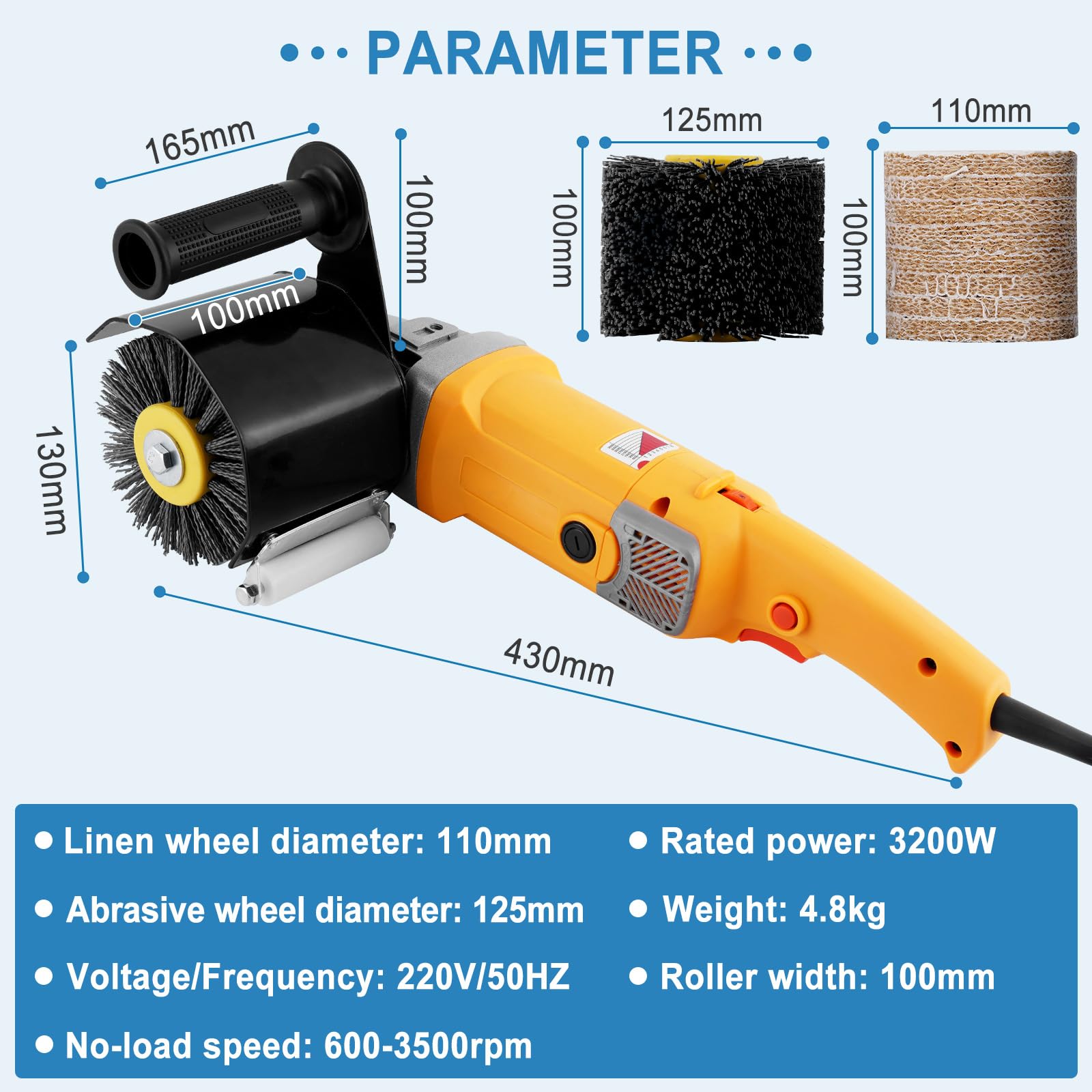 3200W elettrico brunitura lucidatrice 8 velocità regolabile macchina levigatrice a tamburo con 1 * ruota filo abrasivo e 1 * ruota di lino(rosso UE)