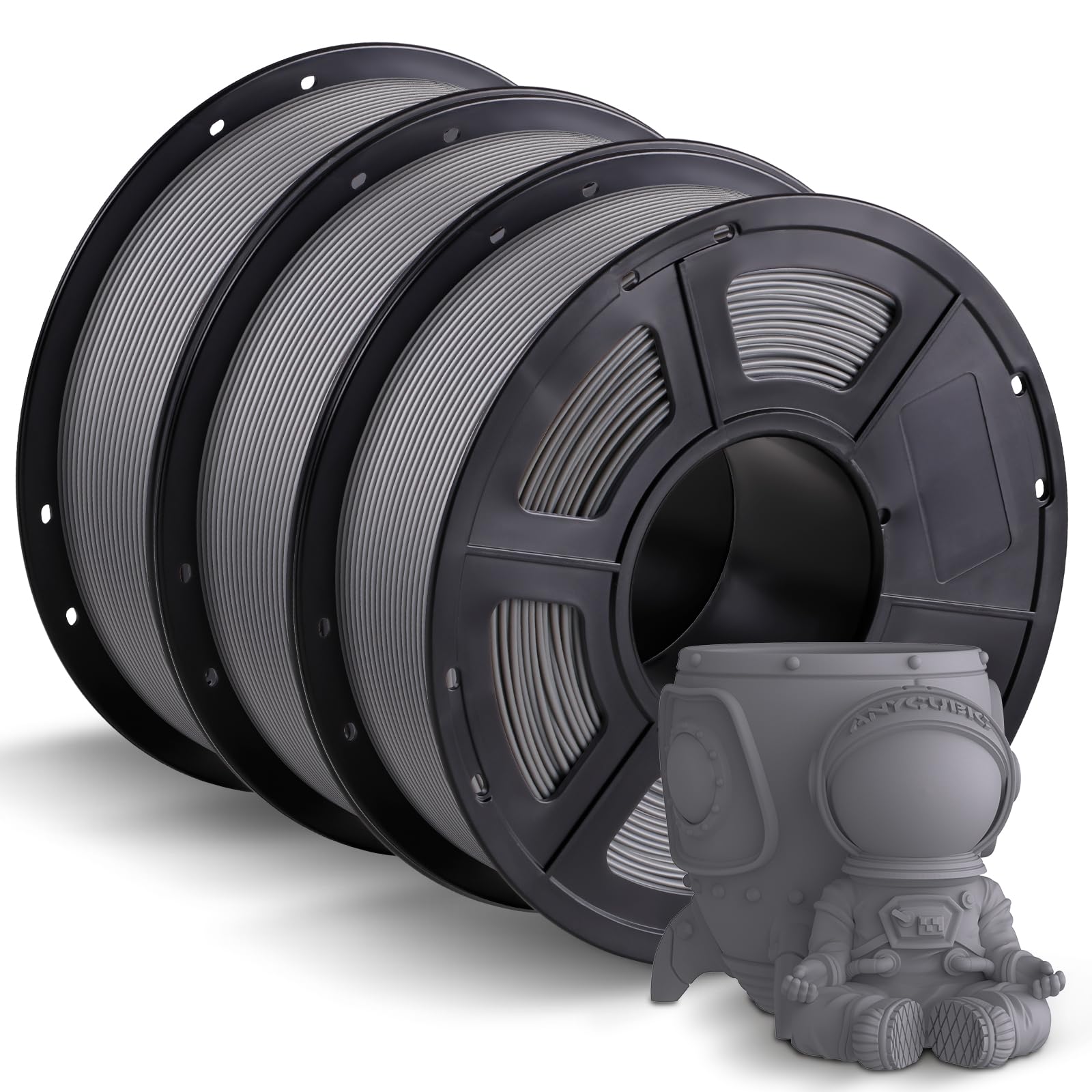 ANYCUBIC PLA Filament 1.75mm Bundle 3KG, 3D Printing PLA Filament 1.75mm Dimensional Accuracy +/- 0.02mm, 1KG Spool (2.2 lbs), 3KG Gray