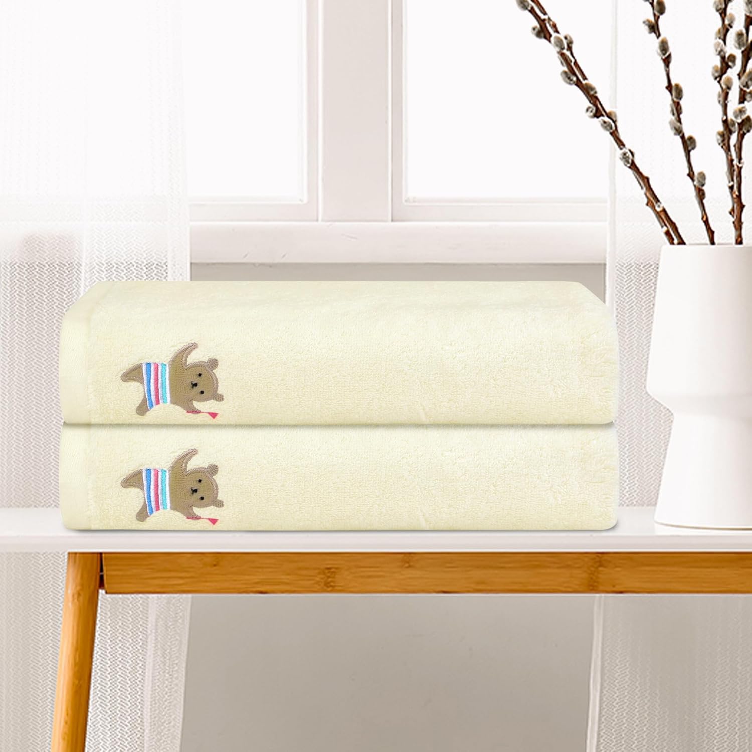 uxcell Cotton 2 Pack Bath Towels Set, Large Towels, Absorbent Quick Dry and Lightweight Towels for Bathroom 24" x 48" Beige
