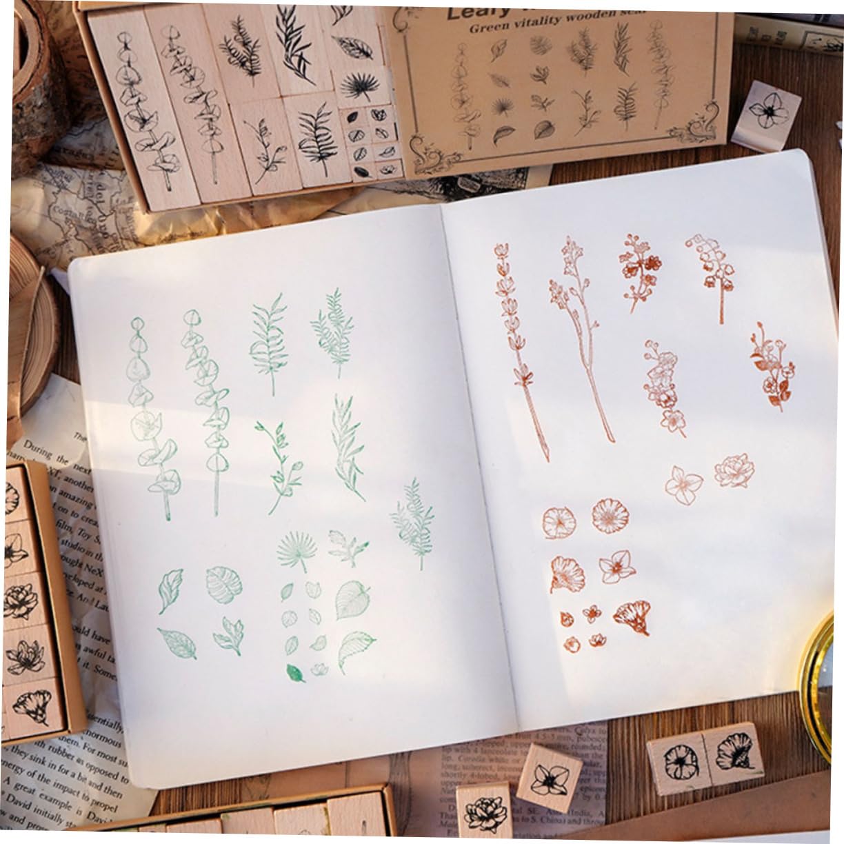 HOMSFOU 4 Sätze Pflanzensiegelsatz Mini Journaling-Zubehör benutzerdefinierte Briefmarken Stempeln für Scrapbooking -Briefmarken kleine Holzstempel Holzstempelset hölzern