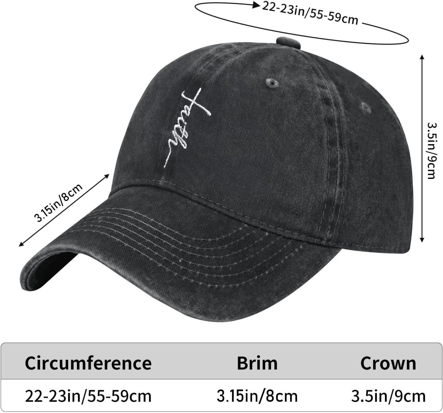 Walk with Jesus Embroidered Baseball Cap Vintage Adjustable Washed Cotton Christian Hat for Men Women,Black - Image 4