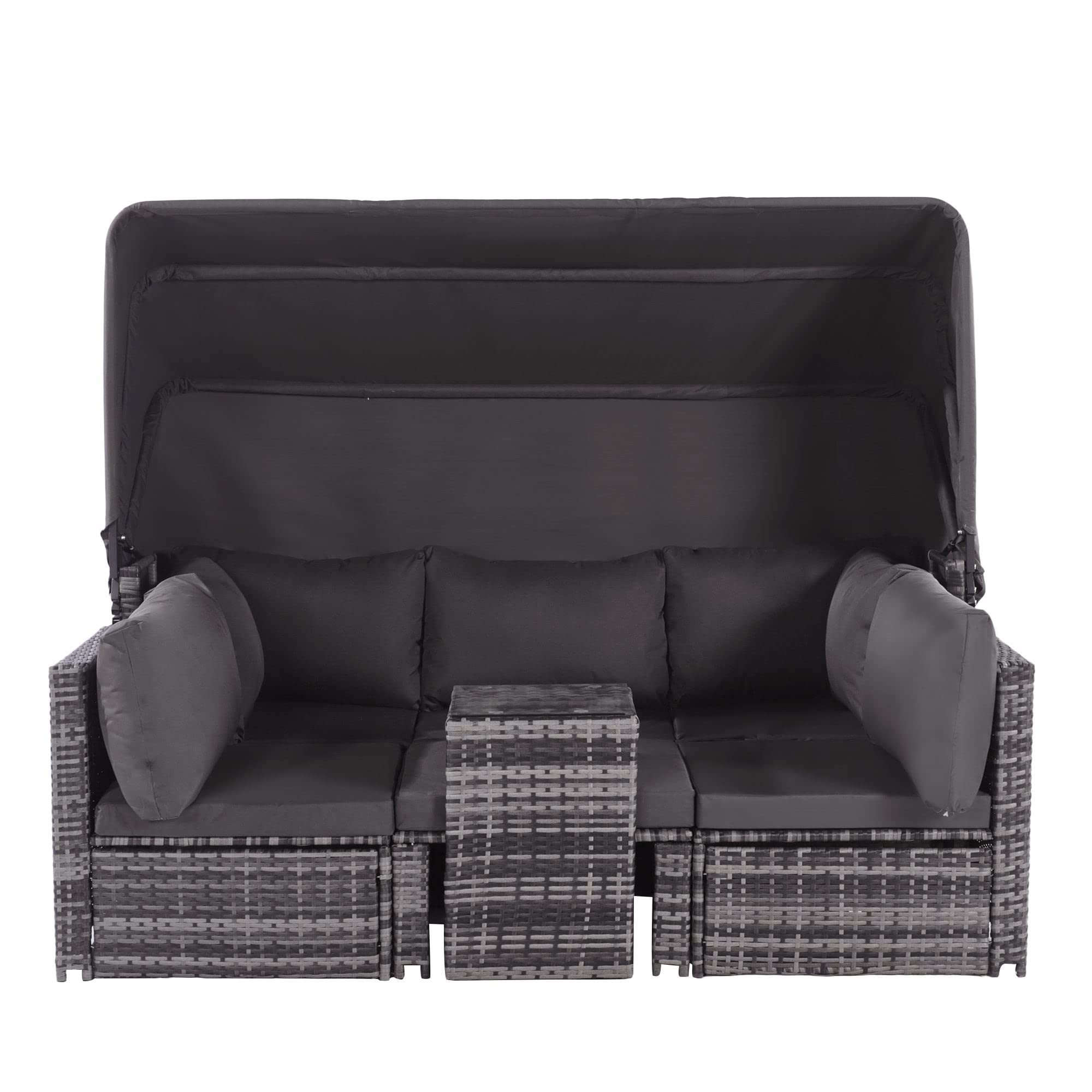 Set di sedie da giardino in rattan, divano con tettuccio parasole, sgabello, poltrone e tavolo, mobili da giardino per esterni, mobili da giardino, balcone e giardino, mobili da terrazza