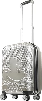 FUL Disney Mickey Mouse 22 Inch Carry On Luggage, Hardshell Rolling Suitcase with Spinner Wheels, Silver