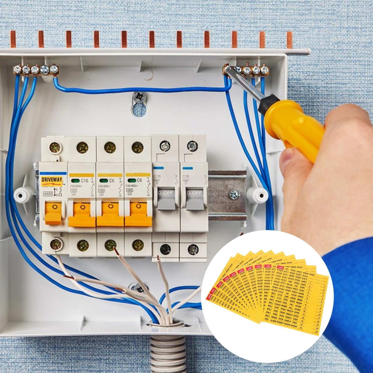 DOITOOL Circuit Breaker Labels Electrical Panel Identification Stickers Self-Adhesive Breaker Box Labels for Organized Electrical Panel Maintenance 10 Sheets 7.28X6.49In