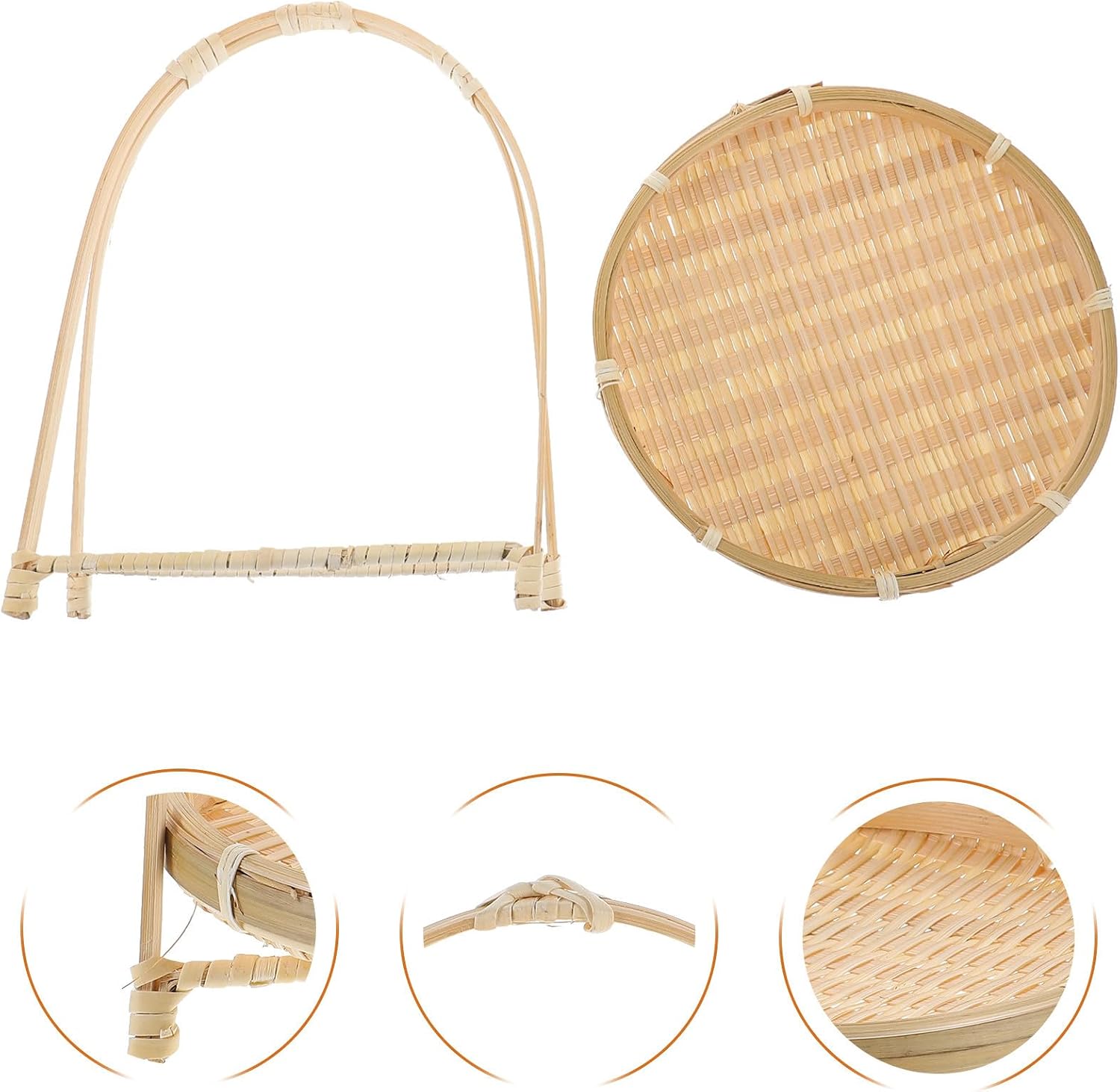 Handmade Woven Bread Basket with Handle for Serving Snacks