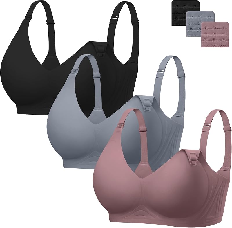 Angelhood Paquete de 3 sujetadores de lactancia para lactancia, corpiño de maternidad sin costuras, bralette inalámbrico para dormir con extensores