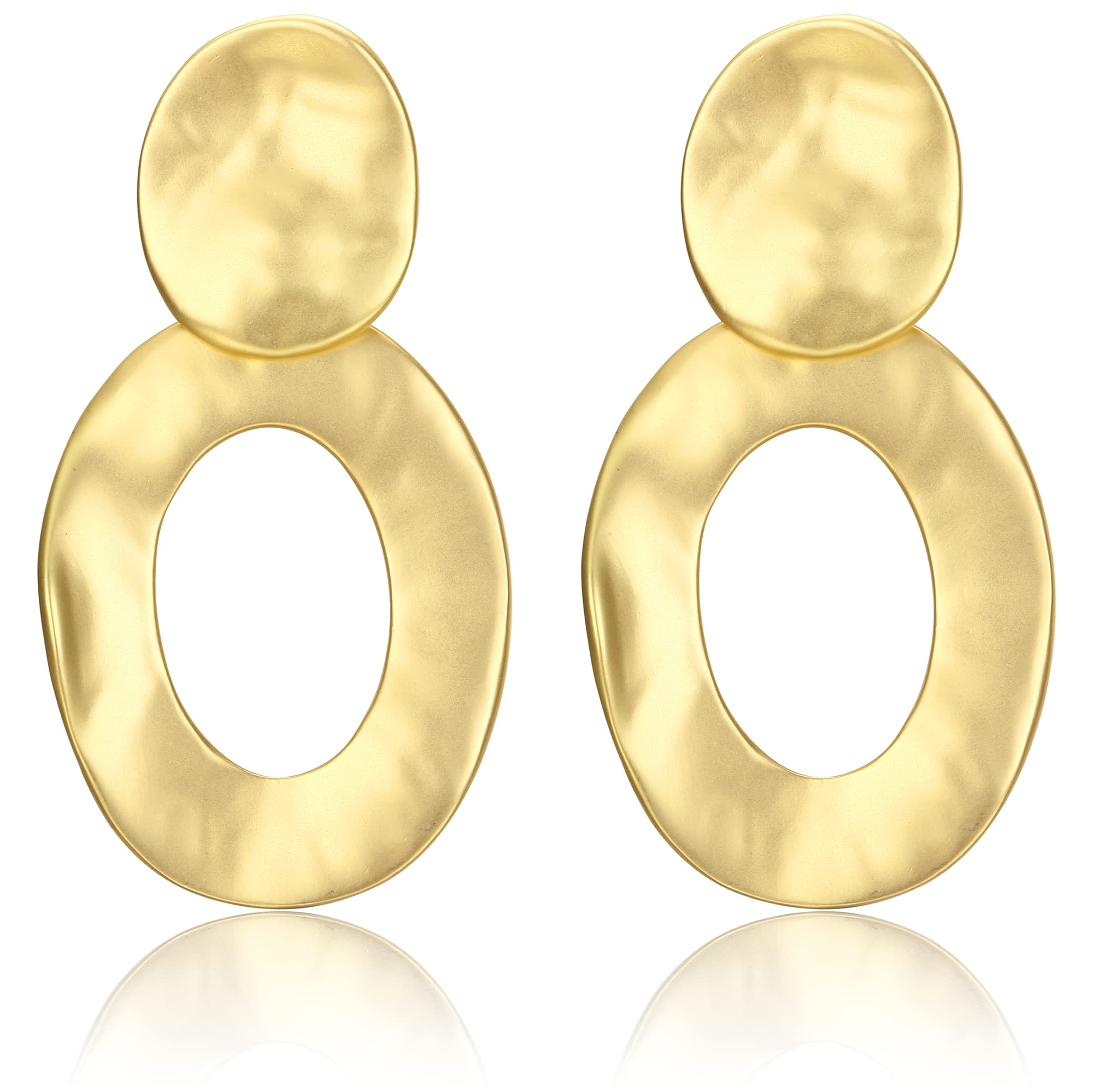 AdramataPendientes Clip para Mujer Dorados Pendientes Colgantes de Declaración Fiesta Pendientes Grandes Redondos Pendientes Geométricos Martillados Mate Dorados Pendientes No Piercing