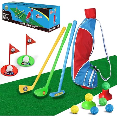 Amazon Com Tomyou Kids Golf Club Set Golf Bag With Hitting Mat Toddler Golf Toy Indoor Outdoor Sports Toys Gift For Boys Girls 3 4 5 6 Year Old Exquisite Packaging Toys Games
