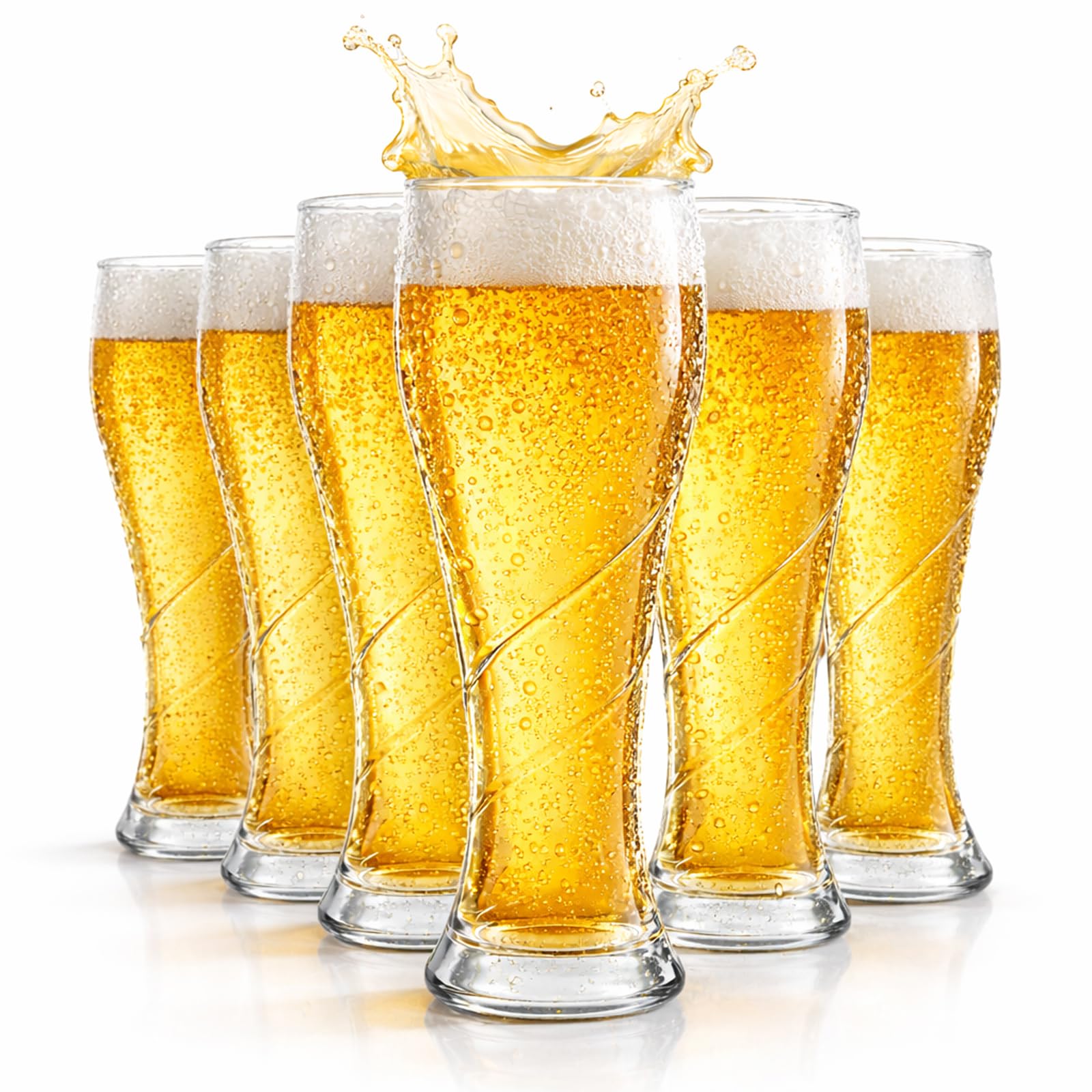 Lot de 6 verres à bière de 400 ml en verre sans plomb – Verre à bière spirale transparent, design antidérapant, passe au lave-vaisselle, résistant à la chaleur et au froid