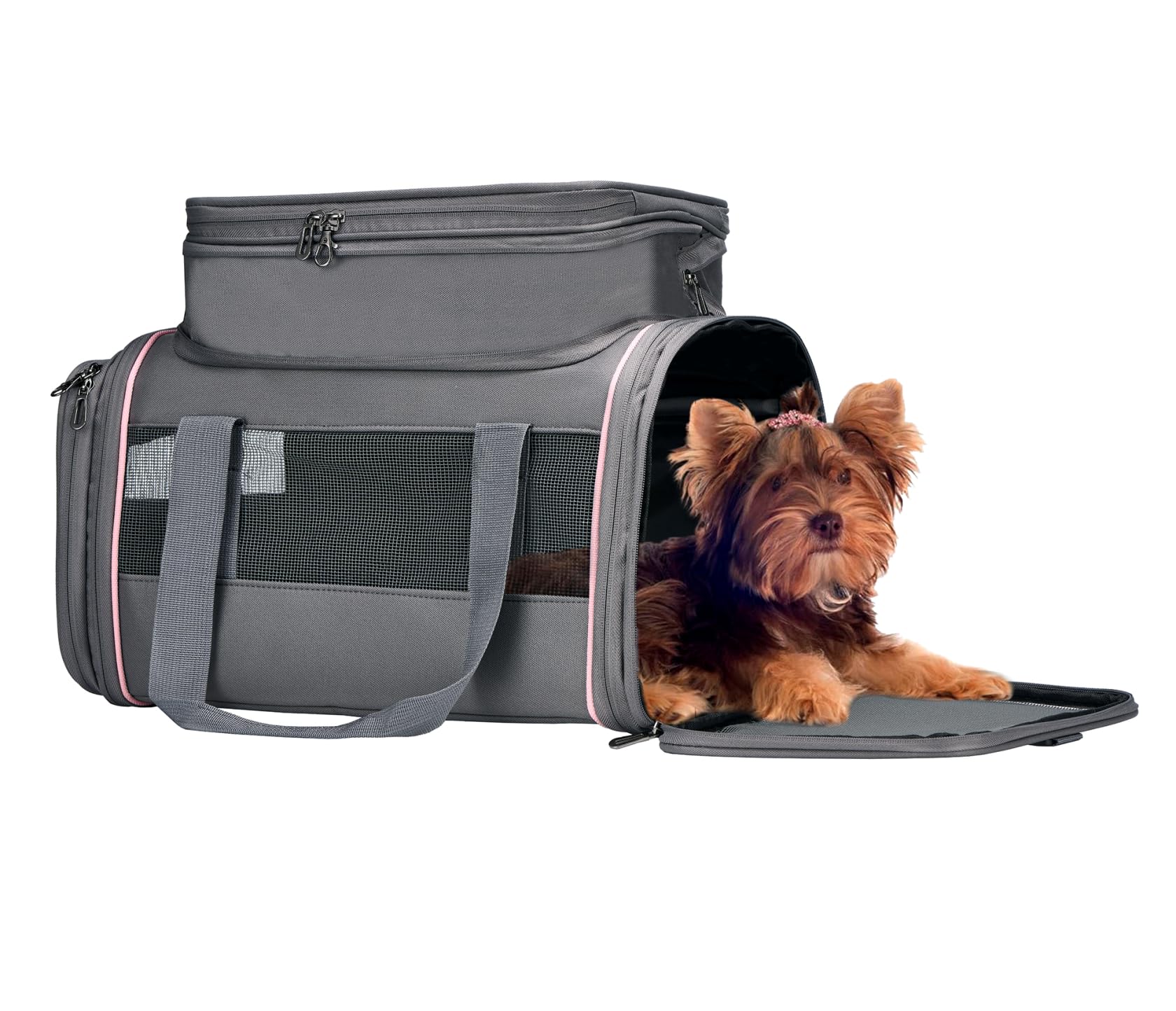 Airline Approved Pet Carrier - Soft-Sided Dog & Cat Travel Bag with Expandable Space and Safe Design (Grey)