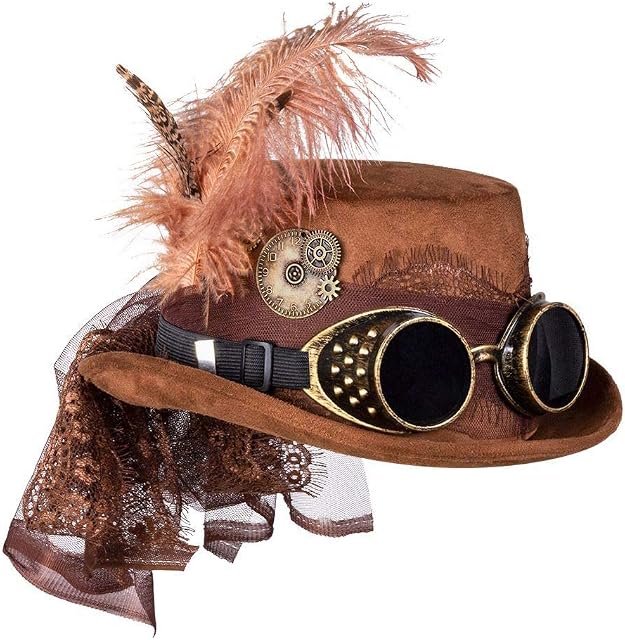 Boland 10235880 54562 Specspunk Deluxe Hat with Glasses, Brown, Steampunk, Headwear, Theme Party, Carnival