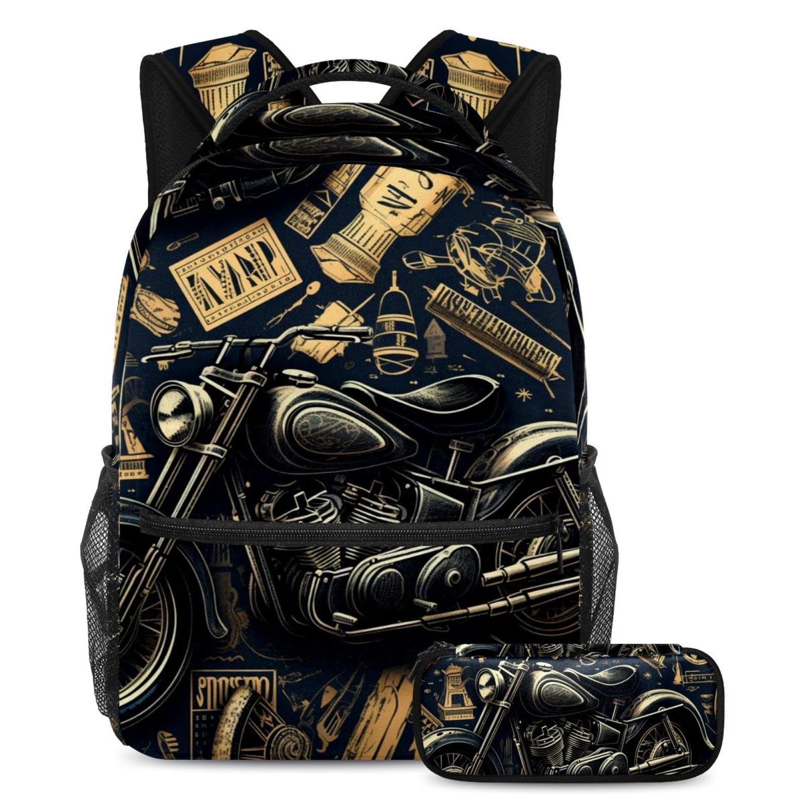 Sac à dos moto école avec trousse à crayons pour étudiant