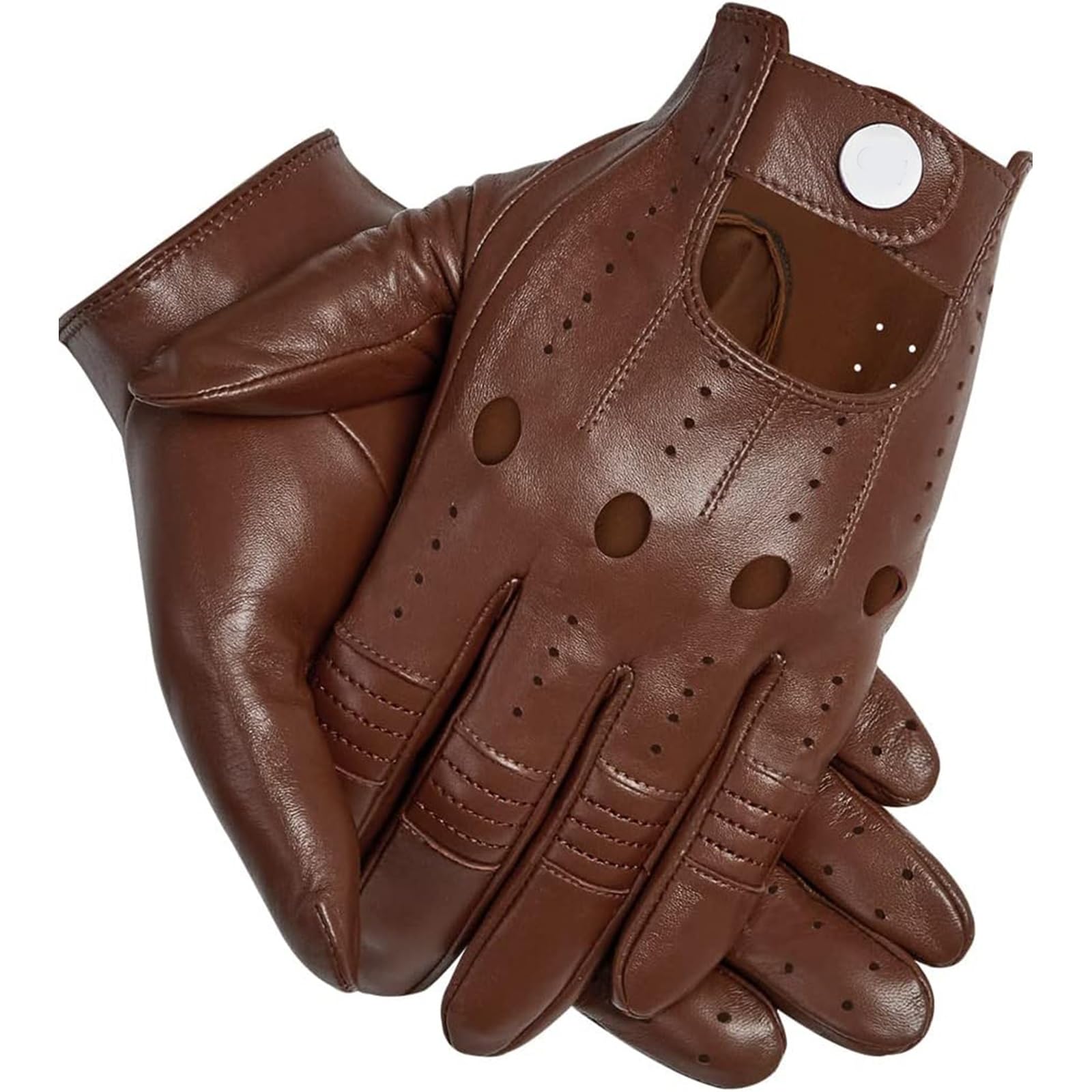 THE WHITE SHOP Men Leather Gloves Sheepskin Driving Cycling Touchscreen Motorcycle Unlined Gloves BROWN