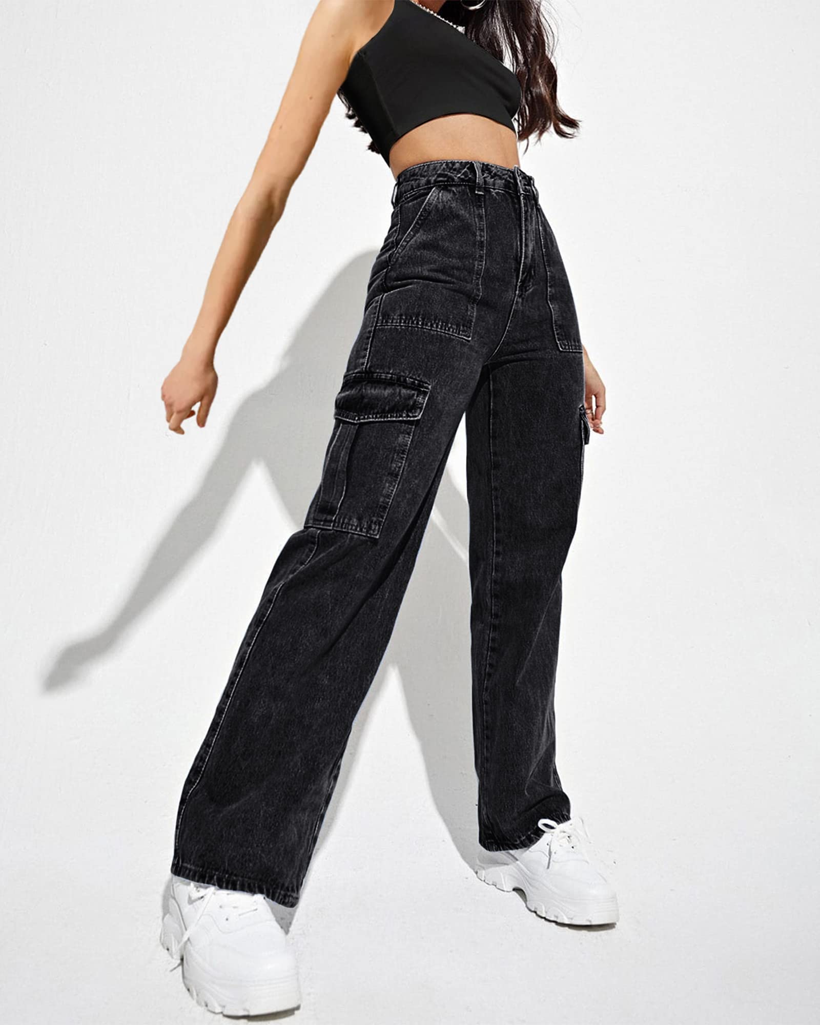 Pantaloni da Donna Cargo High Waisted Baggy Cargo Jeans Straight Leg Y2K Streetwear Trousers 6 Pockets for Women Teen Girl.