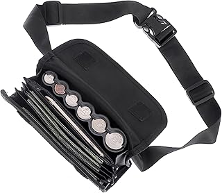 BSTKEY US Coin Holder Coin Dispenser, Fanny Pack with Banknote Waiters Purse Coin Sorter Coin Organizer, Black Coin Storage Bag with Belt for Waitress Server Collector Cashier Change
