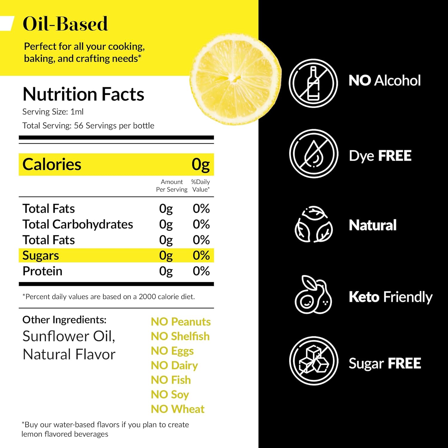 Dolce Flav Natural Lemon Extract – 1 Gallon Oil-Soluble Kosher, Sugar-Free, Concentrated Fresh Citrus Lemon Flavor for Baking, Chocolates & Desserts