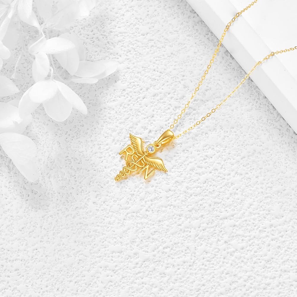 ネックレス・ペンダント Printed Leather Plaque Necklace Amazon.com: KECHO 14k Yellow Gold Caduceus RN Charm