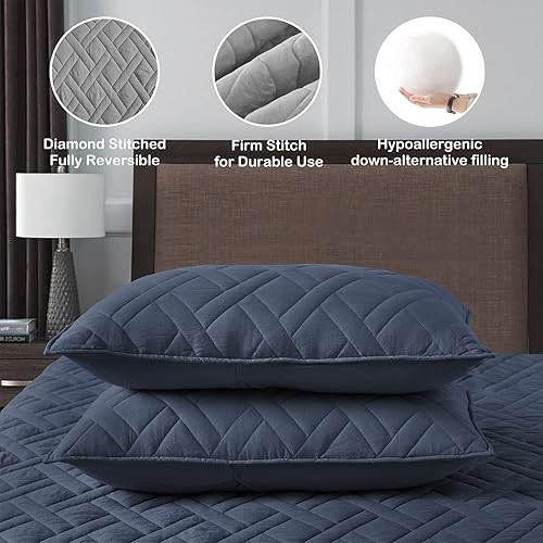 Miniatura 4 de Horimote Home 3 piezas de edredón, ropa de cama king, geométrico clásico, costura de diamante, microfibra ultrasuave, ligero, para todas las