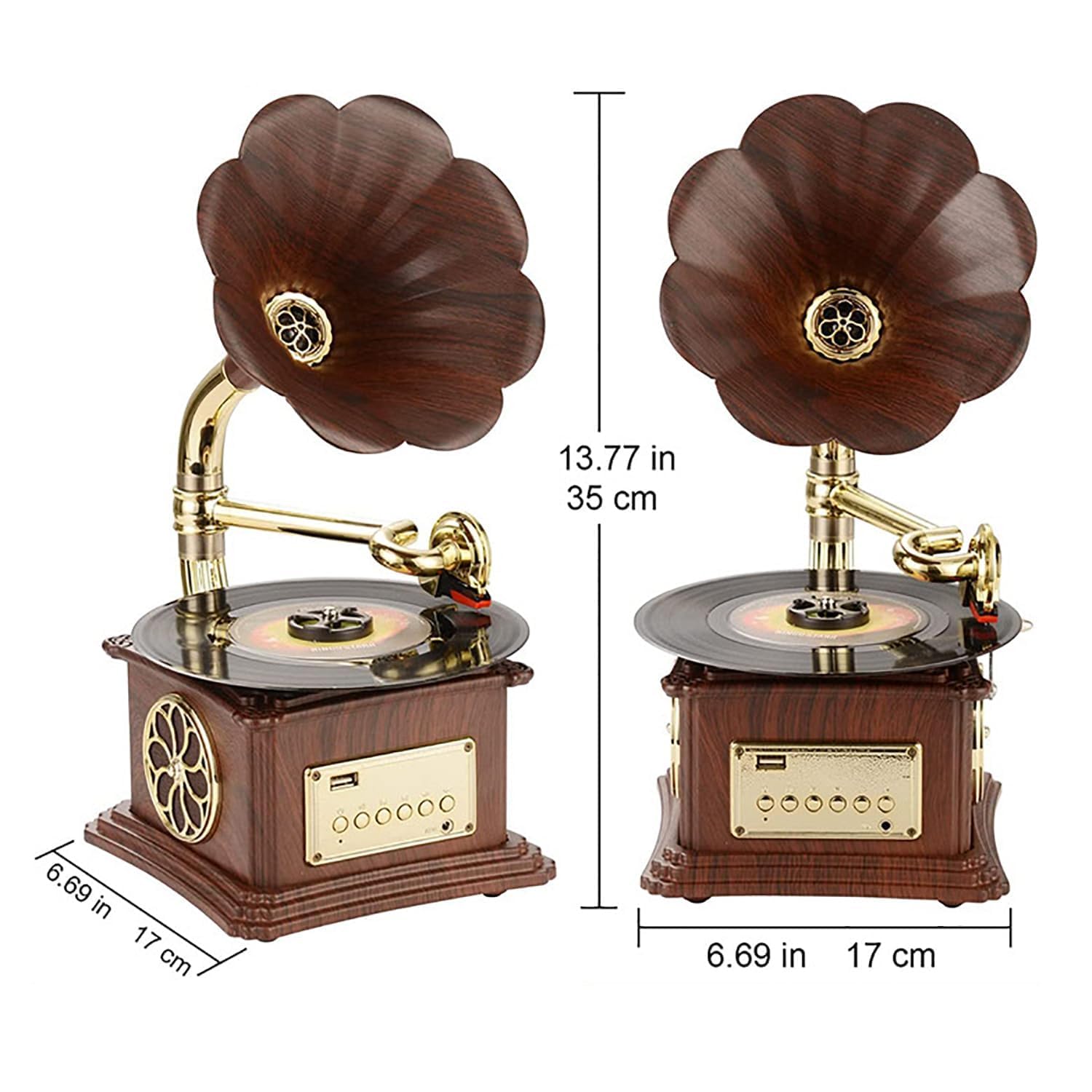 Mini Giradischi Grammofono Retrò, Giradischi In Vinile Wireless, Bluetooth 4.2/ingresso Audio Esterno/lettura E Riproduzione USB, Velocità 33/45 Regolabile,per L'arredamento Della Casa E Del Soggiorno