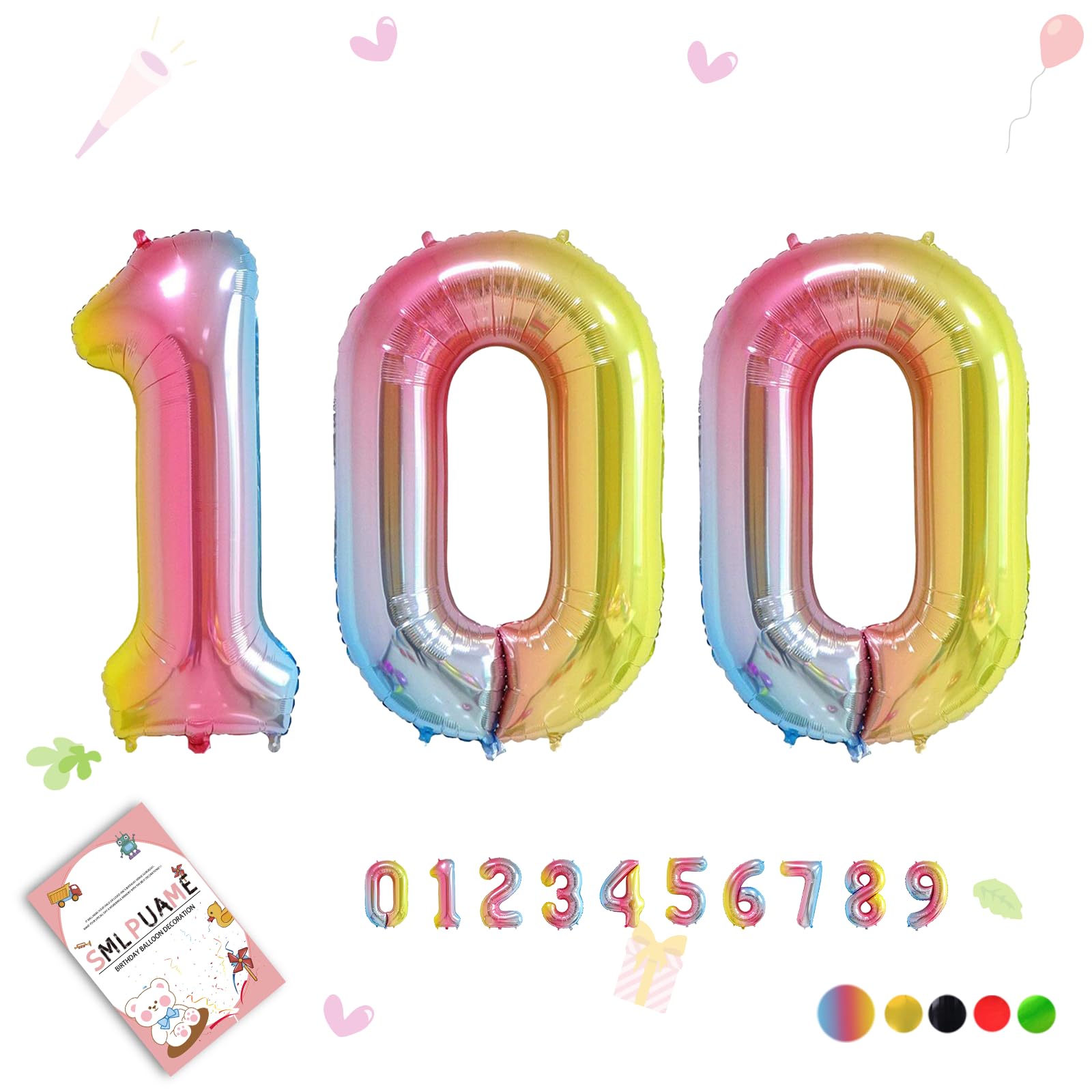Smlpuame 40 Inch Number Balloons 0-9 Rainbow Gradient Large Number 100 Balloons, Digital Balloons For Birthday Party Celebration