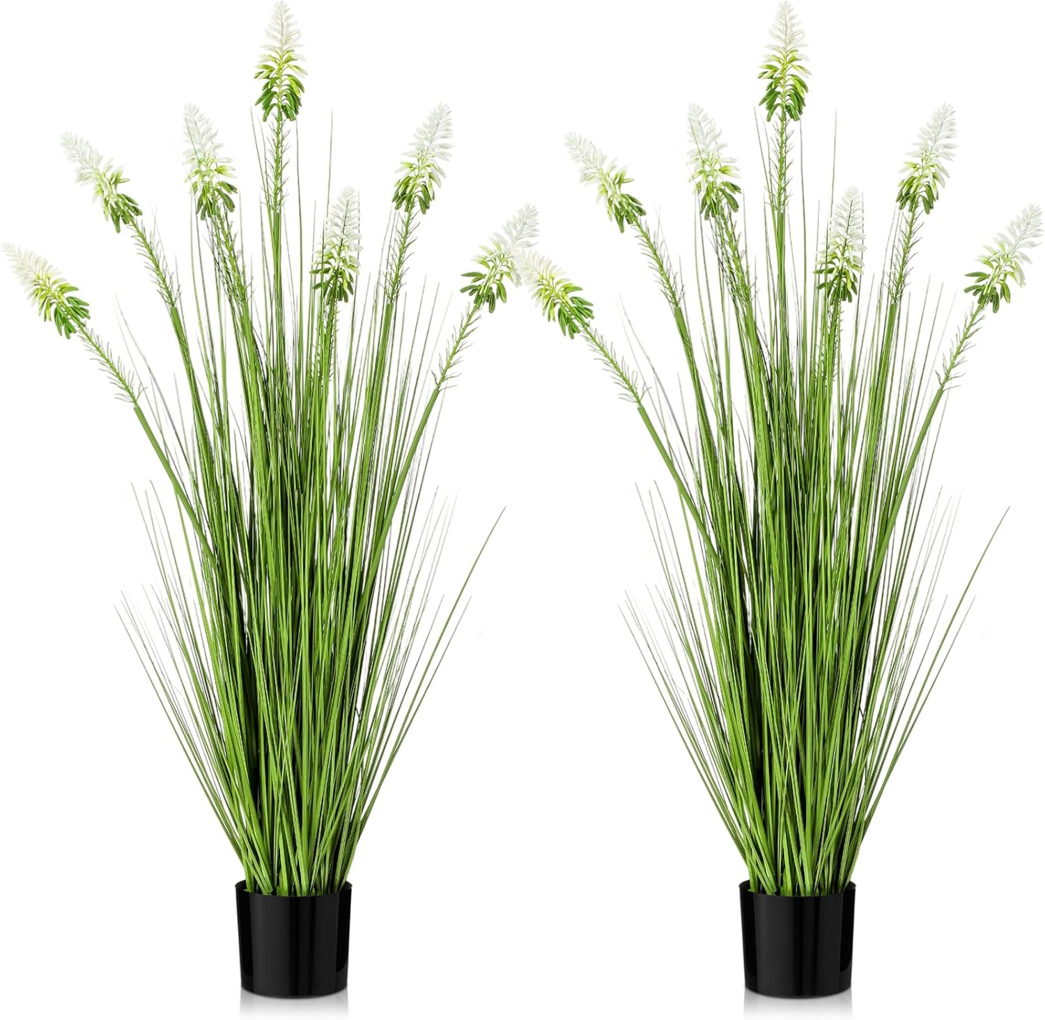 Jexine 2 Pieces 4 ft Artificial Tall Grass Plants Outdoor with White Cockscomb Flower Tall Artificial Grass Green Onions Plant Potted for Housewarming Gift House Garden Lobby Outdoor